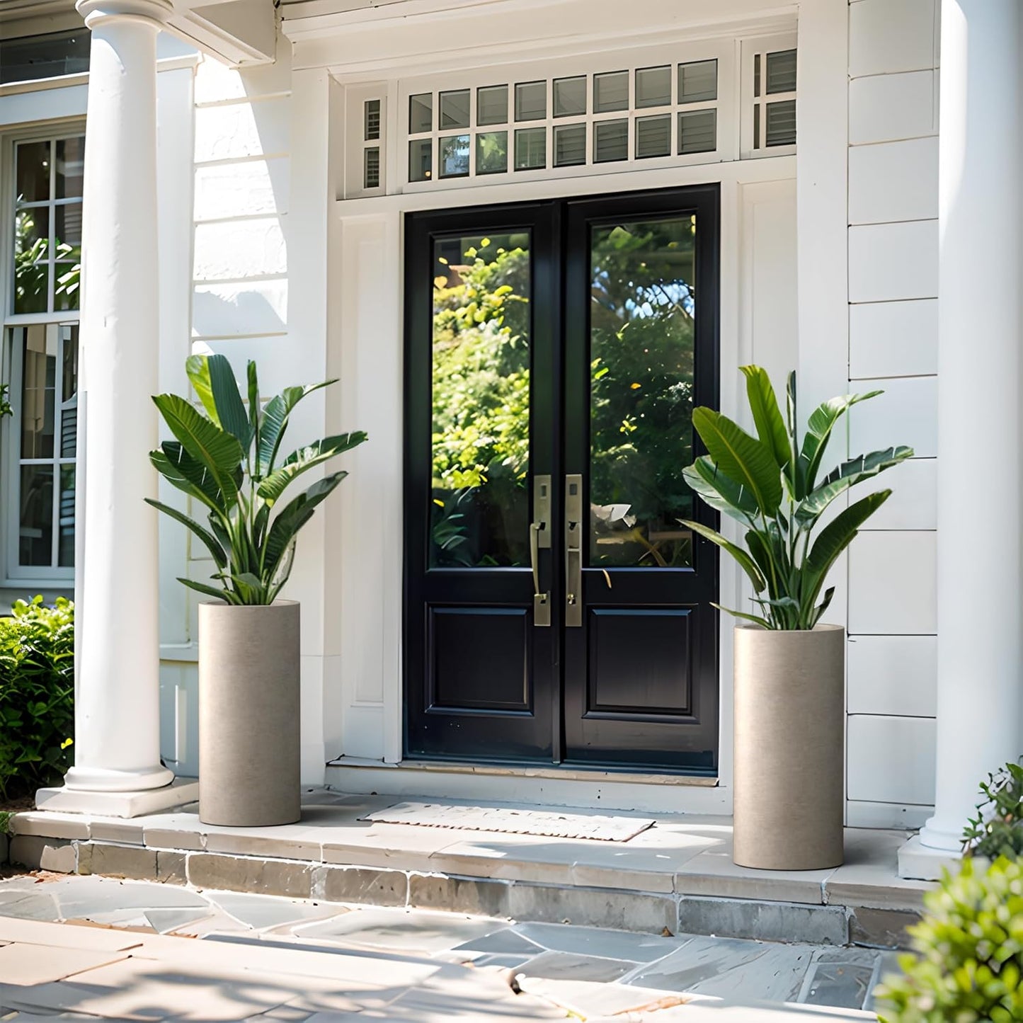 Kante 23.6 Inch Tall Cylindrical Planter, Large Round Plant Pots with Drainage Hole, Made with Concrete, Suitable for Indoor Outdoor Plants, Home Decor, Weathered Concrete