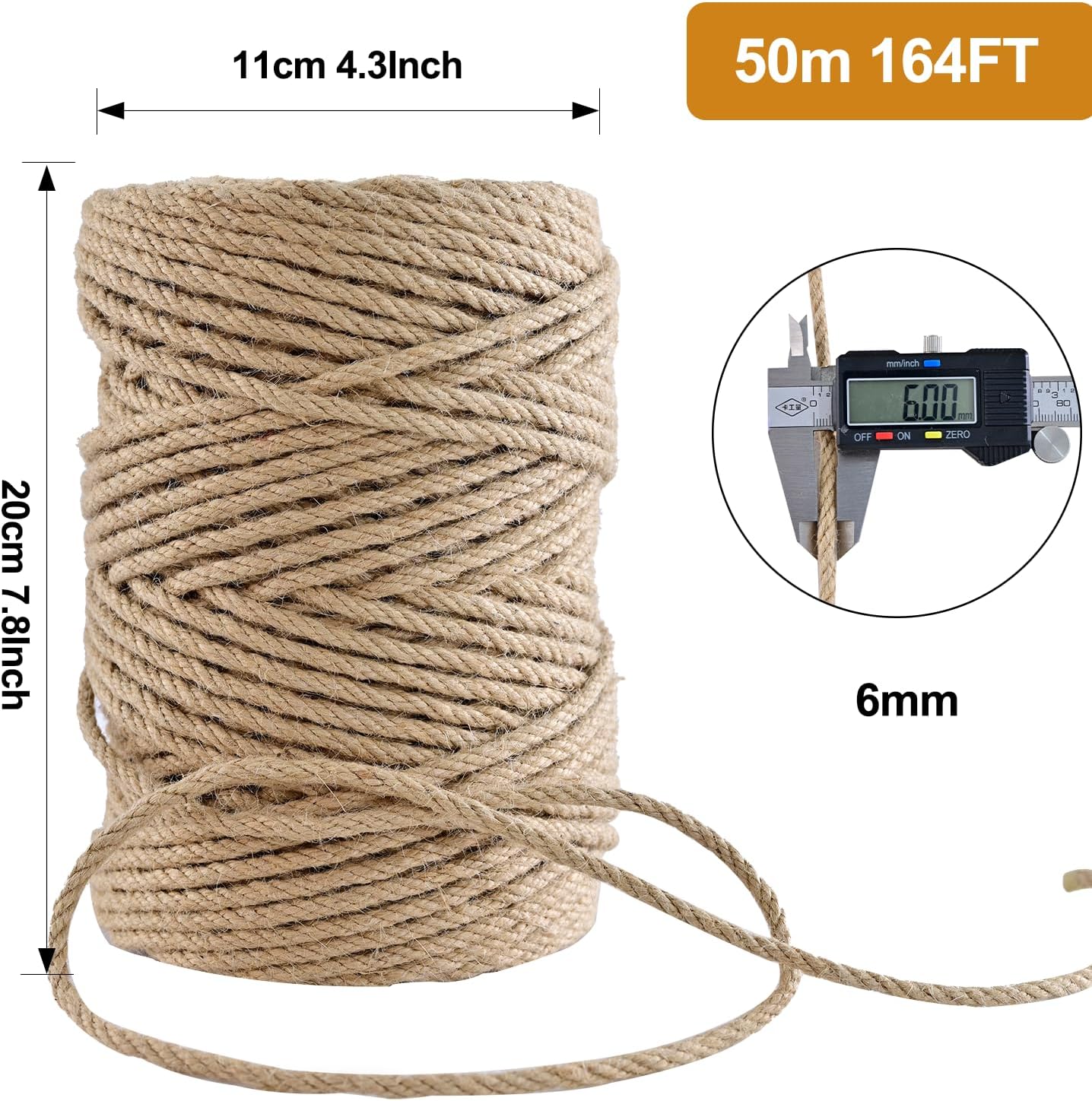 Natural Jute Twine 164 Feet Long String for Crafts Gift Wrapping Christmas Handmade Arts Decoration Packing String Home Decor （6mm * 164feet）