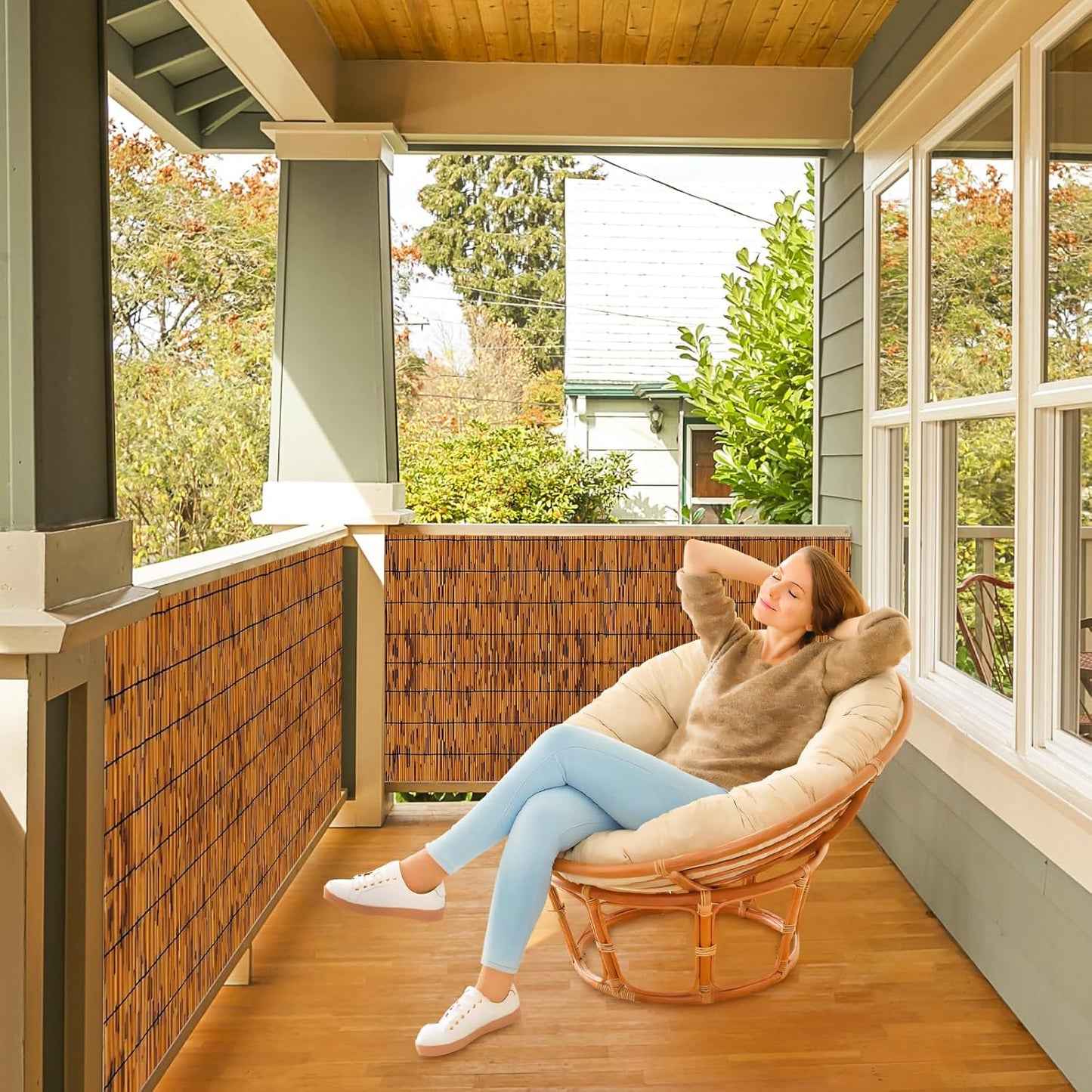 Bamboo Reed Fencing, Light Russet Bamboo Fence Rolls 3 Feet High, Decorative Reed Curtains Privacy Screen Outdoor for Patio Balcony Garden Backyard, 3 x 16 FT