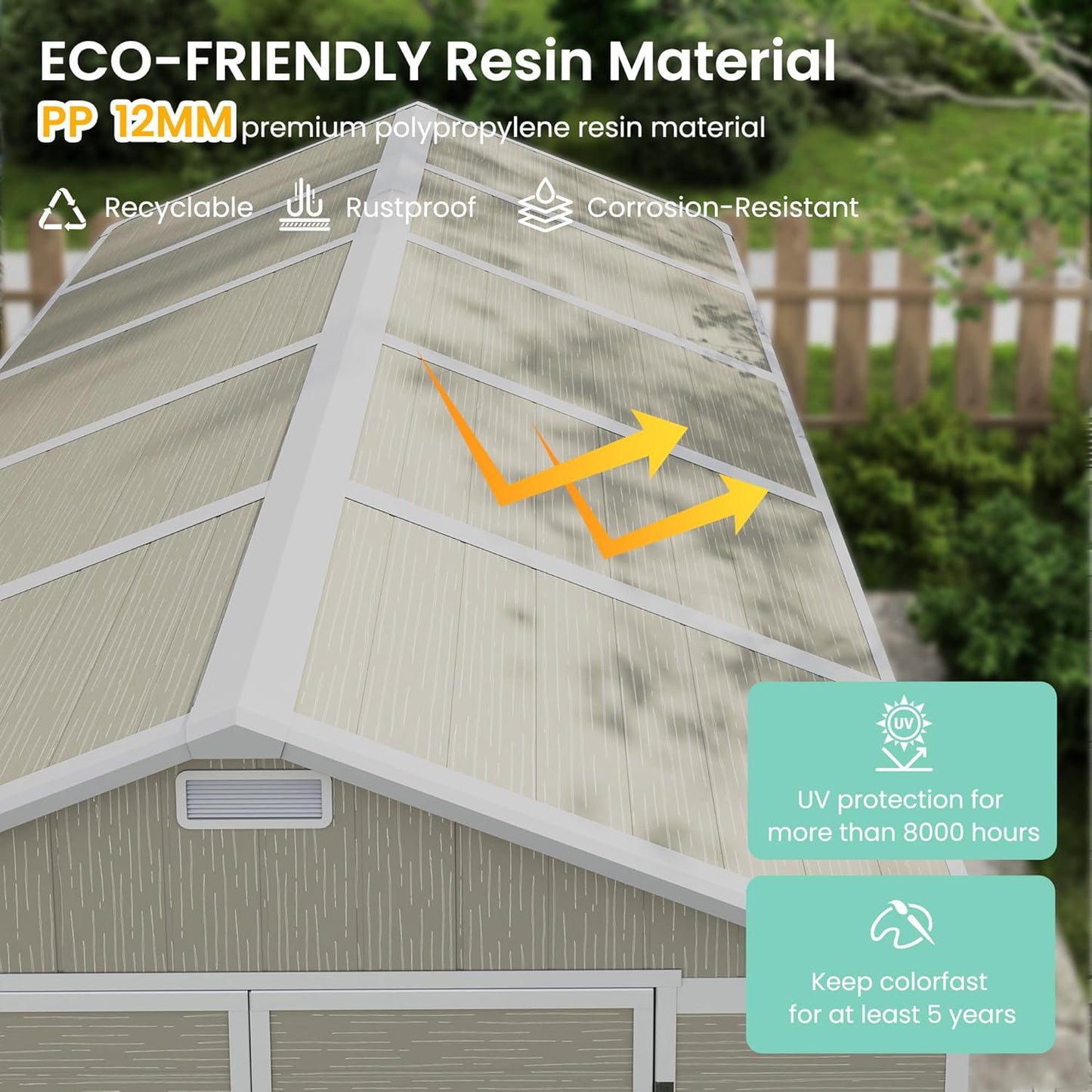 UDPATIO Outdoor Storage Shed 7.5x10.7 FT, Plastic Garden Shed for Bike, Garbage Can, Tool, Outside Sheds & Outdoor Resin Shed with Lockable Door for Backyard, Patio, Lawn, Standstone