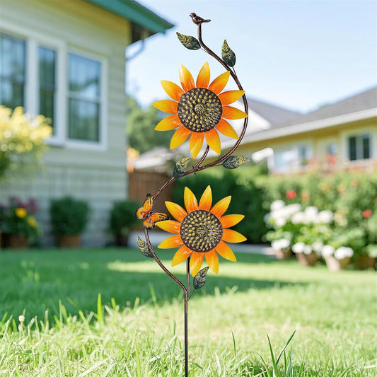 Sunflower Wind Spinners Yard Decoration Outdoor - Windmill Wind Sculptures & Spinners Metal Yard Art Pinwheels for Garden Patio Lawn Decor