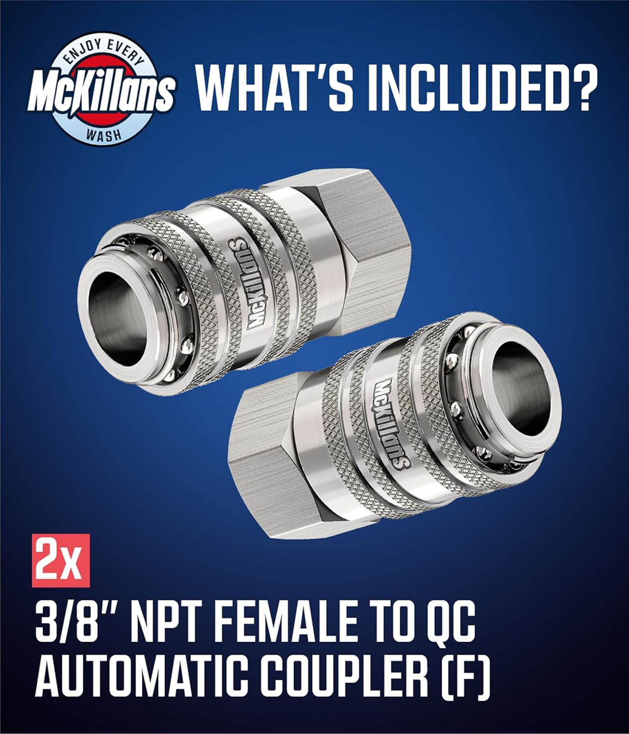 McKillans® Automatic 3/8" NPT Female Quick Connect Fittings - Stainless Steel - 3/8" Pressure Washer Quick Connect Kit - Power Washer NPT 3/8" Quick Connect Fittings - PUSH-TO-CONNECT