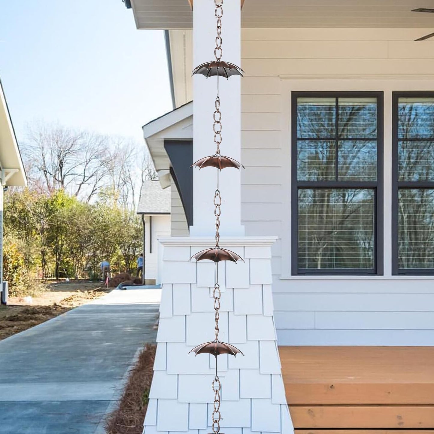 Rain Chain Decoration 6 Ft., Outdoor Rain Catcher Metal Chain Downspout 72'' for House Eaves, Garden & Home, Umbrella Shape Rain Chains