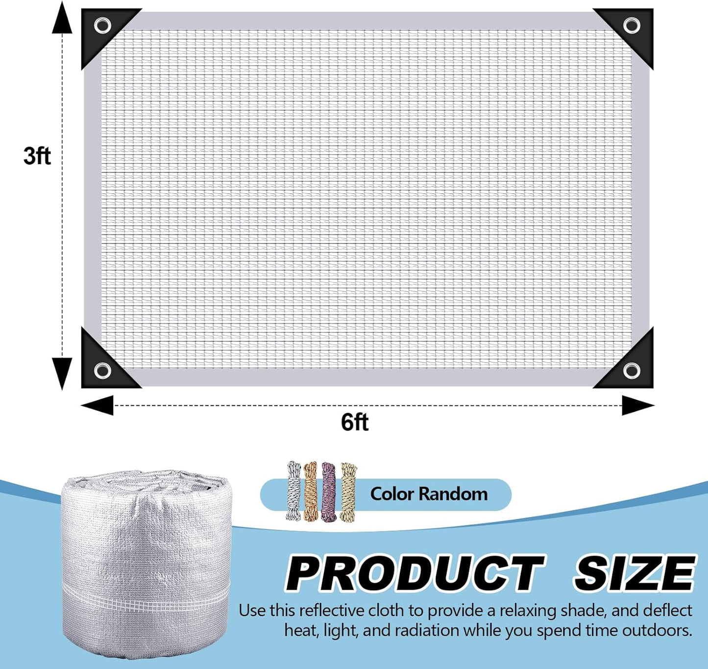 99% Aluminet Shade Cloth Reflective Tarp 3 x 6 ft Aluminium Cloth Porch Privacy Screen with Grommets for Car Garden Pergola Patio Sun Shade Kennel Cover Durable Mesh Canopy Cover Easy Setup