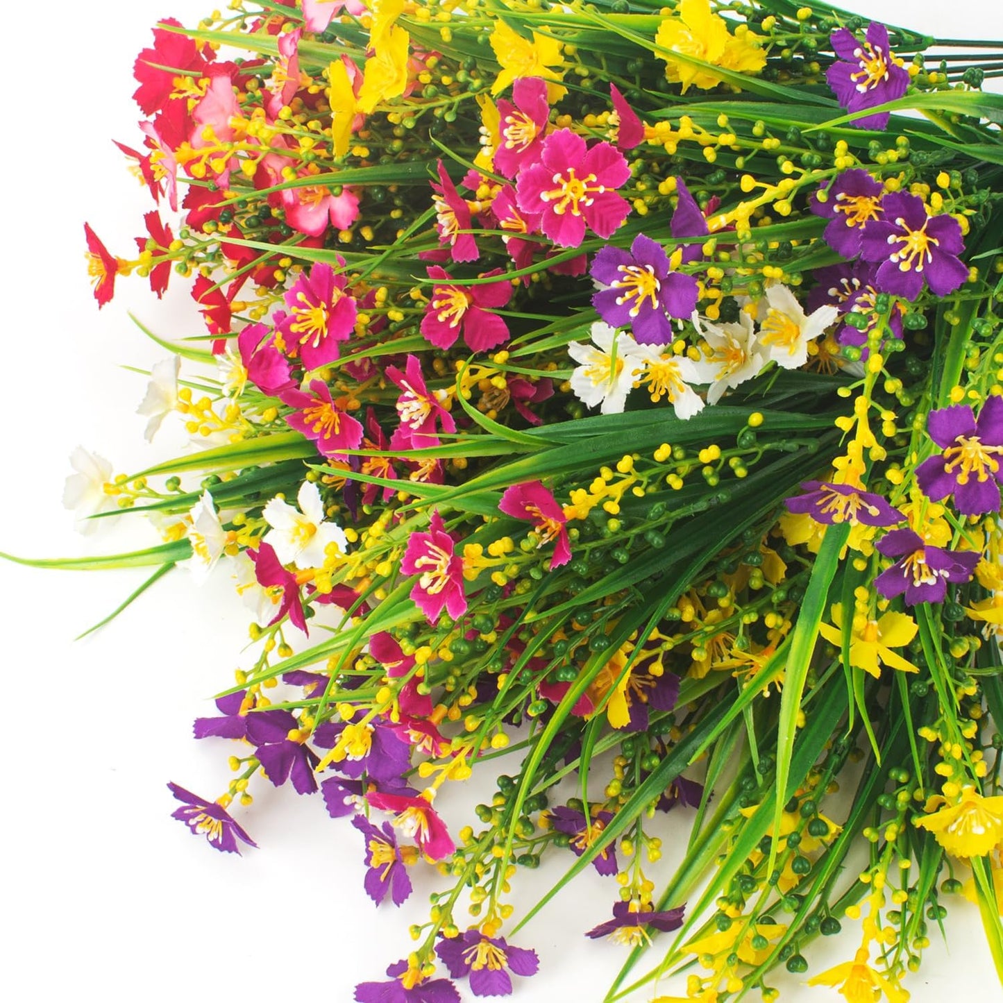 12 Bundles Artificial Flowers Faux Plants Spring Decoration Plastic Plants UV Resistant Shrubs for Home Indoor Outside Garden Window Porch Pots Decoration (Multicolor)