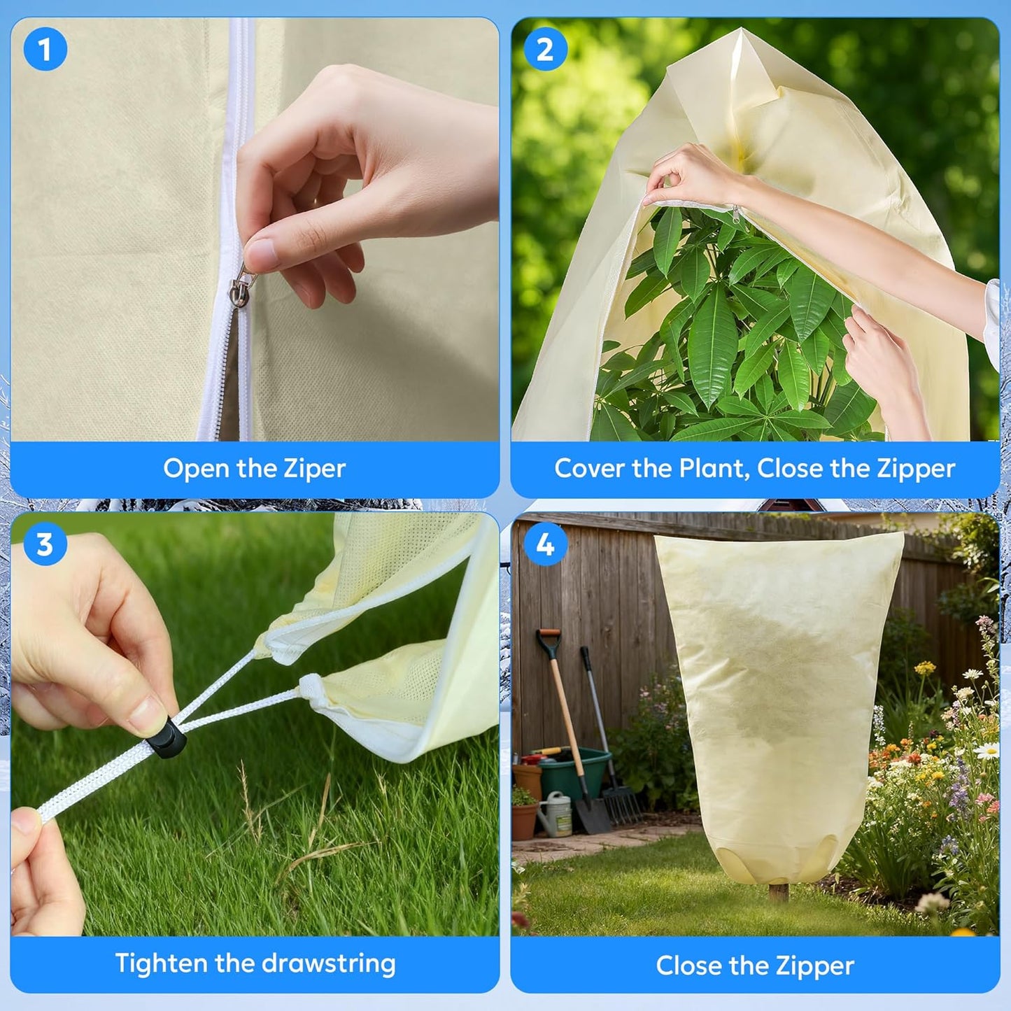 MIXC 4 Packs 2 Size Plant Covers Freeze Protection, Winter Plant Cover Cold Weather Tree Frost Cloth Warm Blankets Shrub Covers for Outdoor Plant （23''×23''+47''×71''）