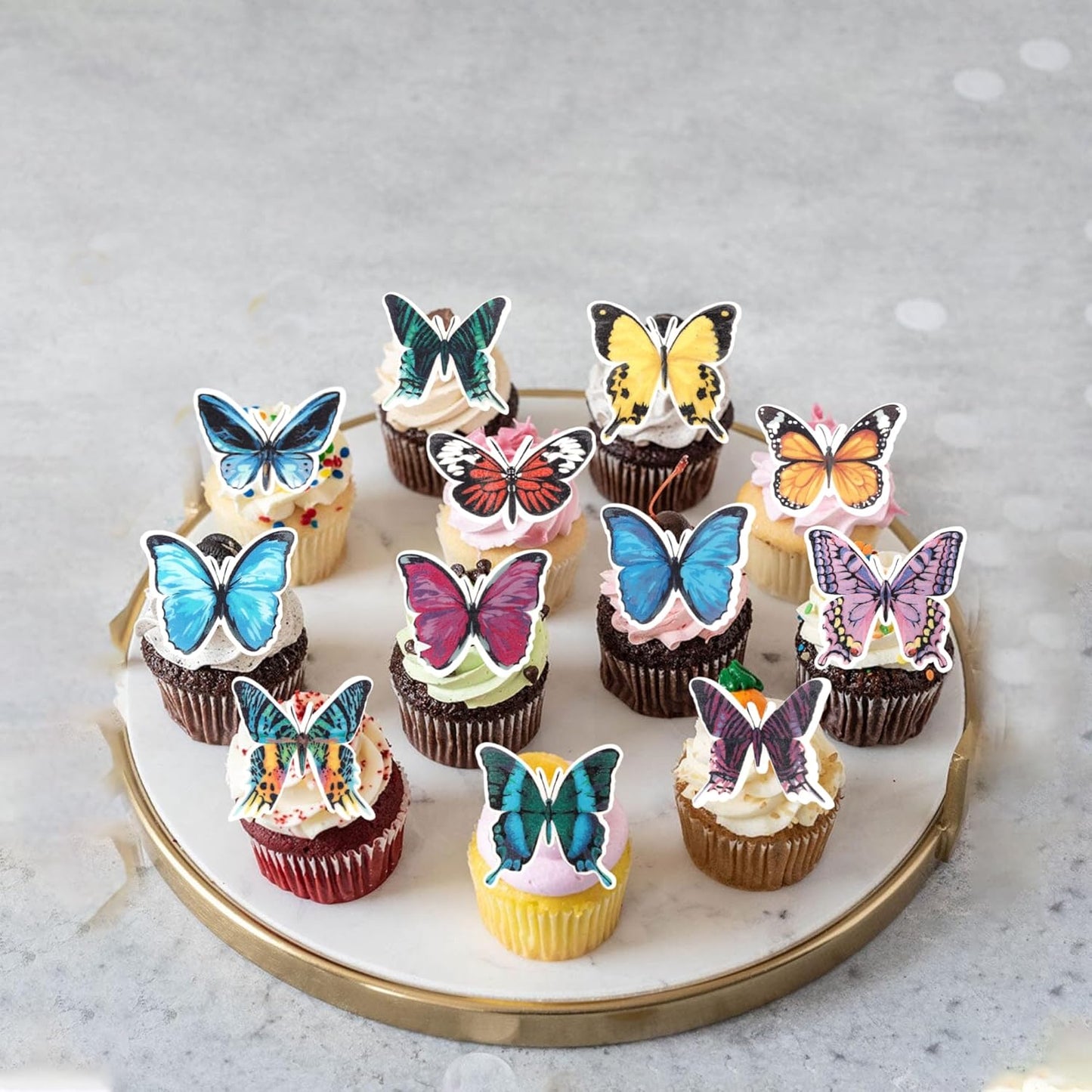 60 PCS Edible Butterfly Cupcake Toppers Wafer Paper Butterflies Cupcake Picks Butterfly Birthday Decorations for Edible Butterflies Theme Birthday Wedding Party Cake Decoration Supplies Colorful