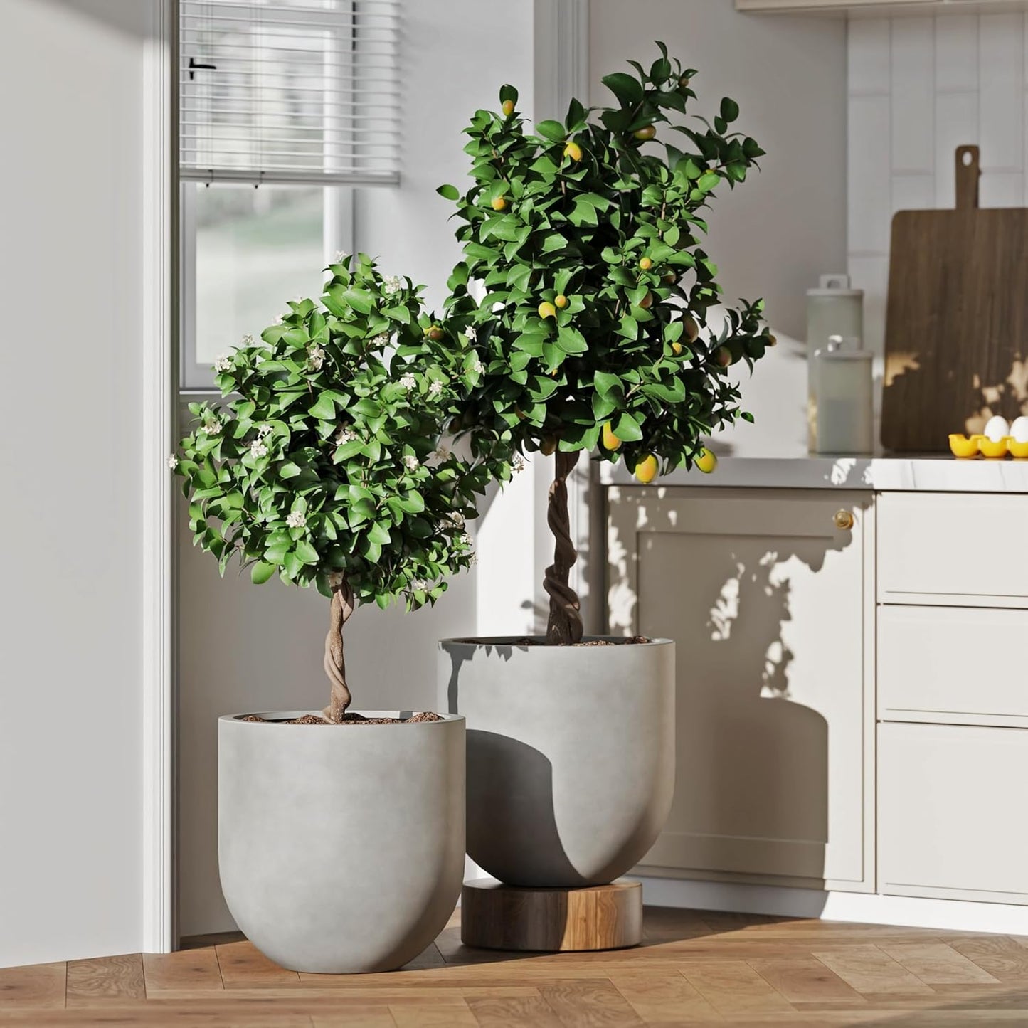 DTY Signature Mount Antero Lightweight and Durable Modern Fiberstone Bullet Shaped Planter Indoor & Outdoor Drainage Hole & Rubber Plug Weather Resistant, 12" H x 12" Dia, 10.2" Opening - Small, Gray