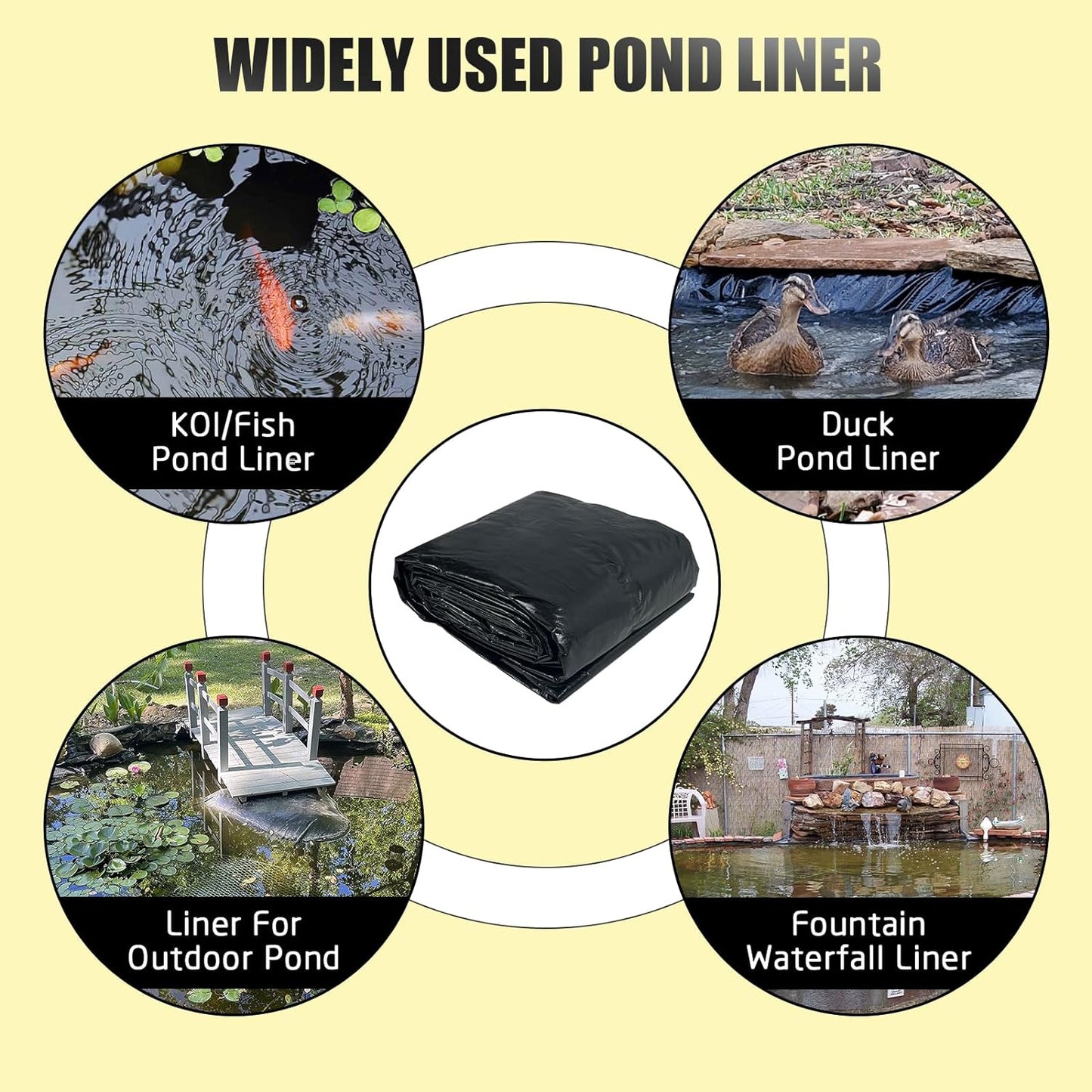 yeezoo 20x25FT Reinforced PE Pond Liner, KOI Pond Liners for Outdoor Ponds, Enhanced 5-Layer Structure Pond Liner for Fish, Duck, Garden Raised Bed and Waterscape Pond(0.82oz/sq ft Thickness)