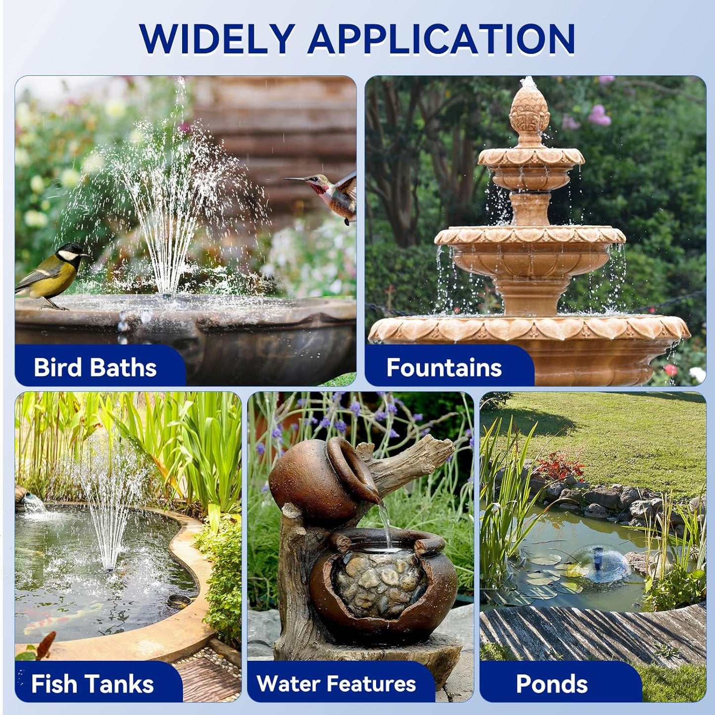 Antfraer Solar Fountain for Bird Bath, 8W Solar Water Fountain Pump with Dry-Run Protection & Double-Layer Nozzles, Solar Powered Fountain with 5Ft Tubing for Small Pond, Bird Bath,Water Feature-A108