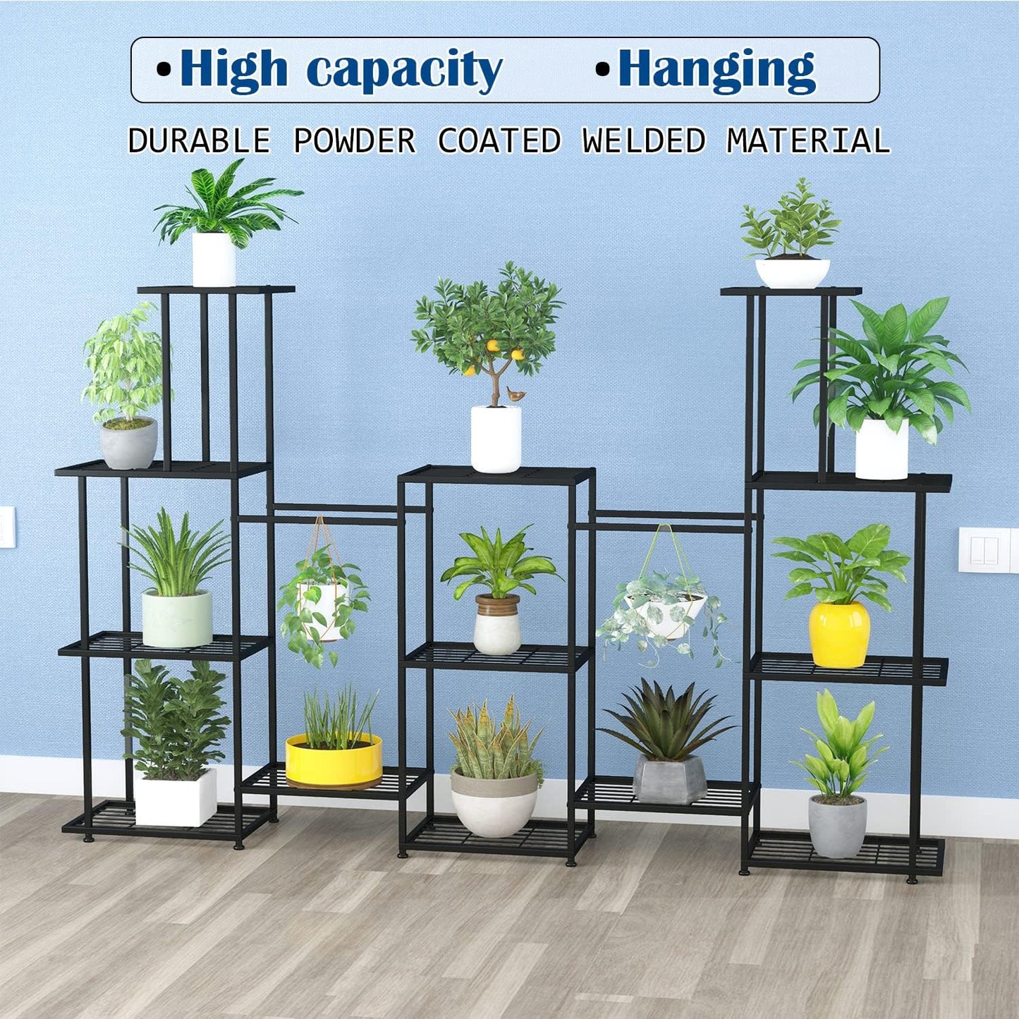 Tall Multi Tier Plant Stand, 13 Tiers Multifunctional Plant Stands for Indoor Plants, Decorative Black Steel Plant Shelf for outdoor Patio Garden Balcony and Yard
