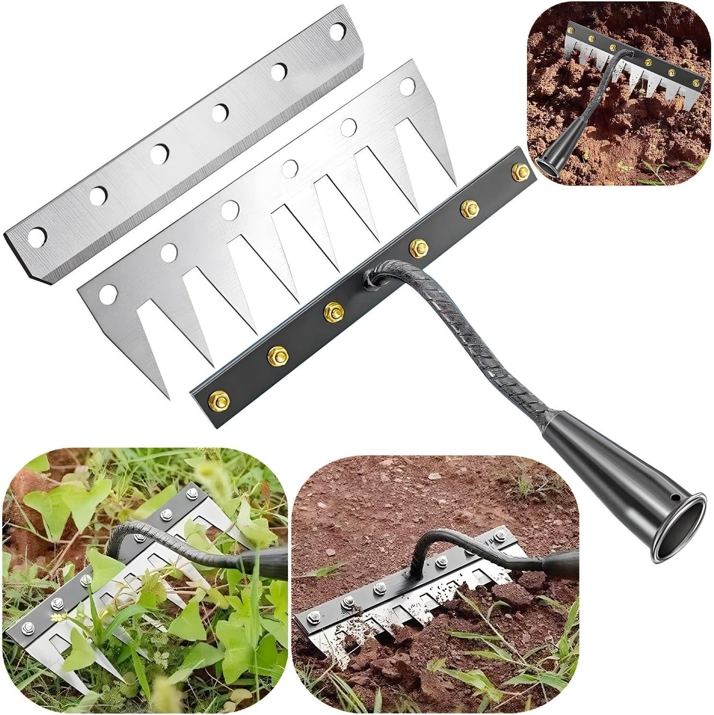 2 in 1 Iron Rake 2.0 for Gardening & Weeding,Multi-Tine Carbon Steel Garden Cultivator Rake | Weed Puller Tool & Uprooting Weeder for Gardenia | for Weeding, Cultivating, Lawn(No Handle Included)