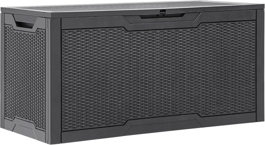 YITAHOME 100 Gallon Outdoor Storage Box, Large Water Resistant Resin Deck Box, Indoor Outdoor Lockable Storage Container for Patio, Garden, Cushions, Tools, Equipment (Dark Gray)