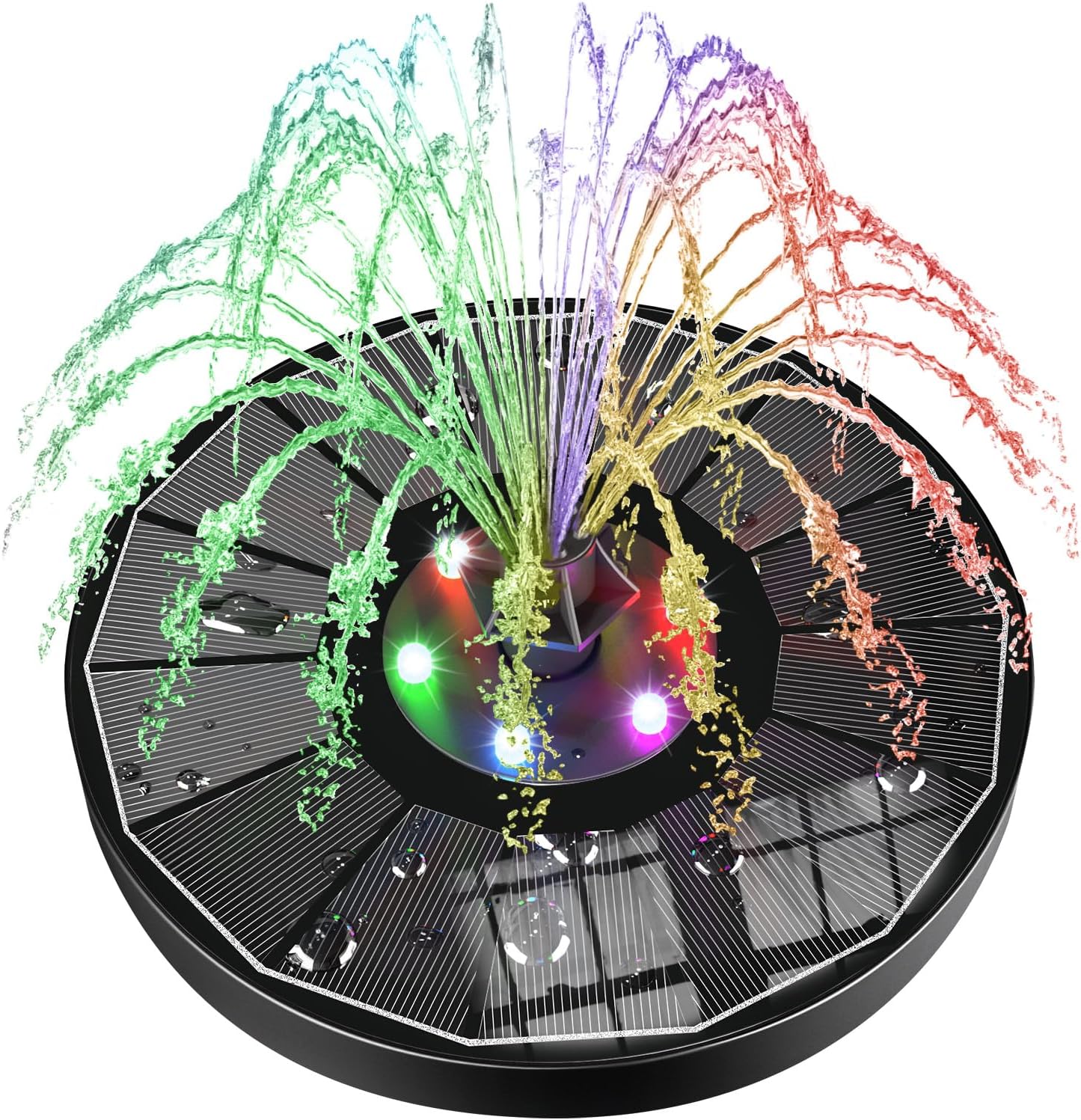 SZMP Solar Water Fountain Upgraded 100% Glass Panel, 3.5W Solar Powered Fountain Built-in 2000 Battery with 7 Nozzle & 4 Fixer, Solar Fountain Pump for Bird Baths, Fish Tank, Outdoor (Colorful)