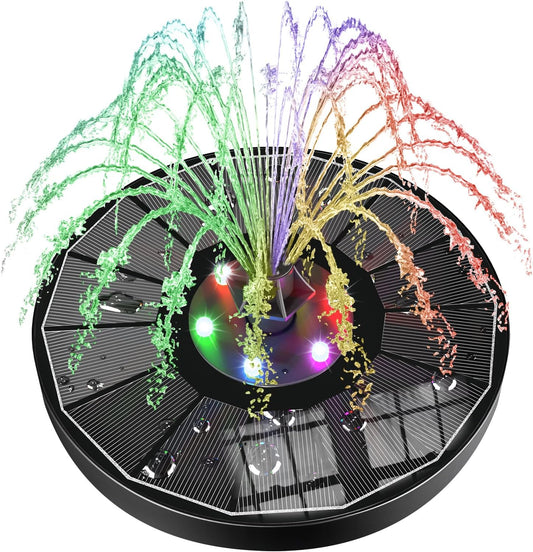 SZMP Solar Water Fountain Upgraded 100% Glass Panel, 3.5W Solar Powered Fountain Built-in 2000 Battery with 7 Nozzle & 4 Fixer, Solar Fountain Pump for Bird Baths, Fish Tank, Outdoor (Colorful)