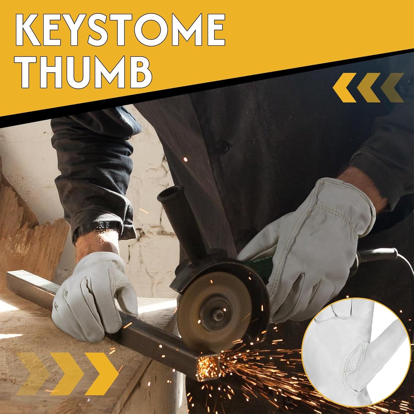 HLDD HANDLANDY Leather Work Gloves for Men & Women, Adjustable Wrist Cowhide Gardening Glove with Reinforced Palm for Driver