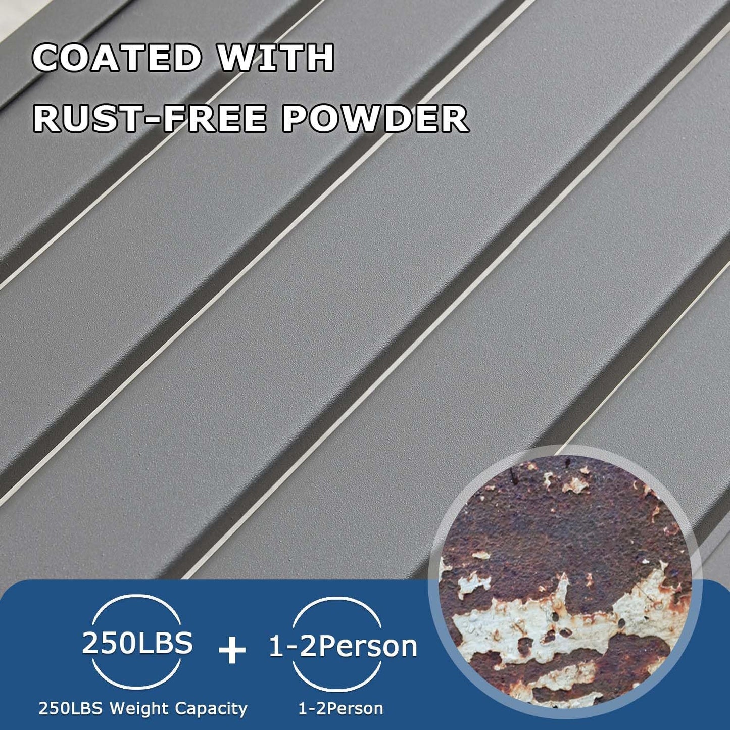 46" Outdoor Metal Backless Bench Set of 2, All-Weather Patio Garden Bench for Backyard, Porch, or Lawn, Durable Steel Bench for Outdoor Spaces, Grey