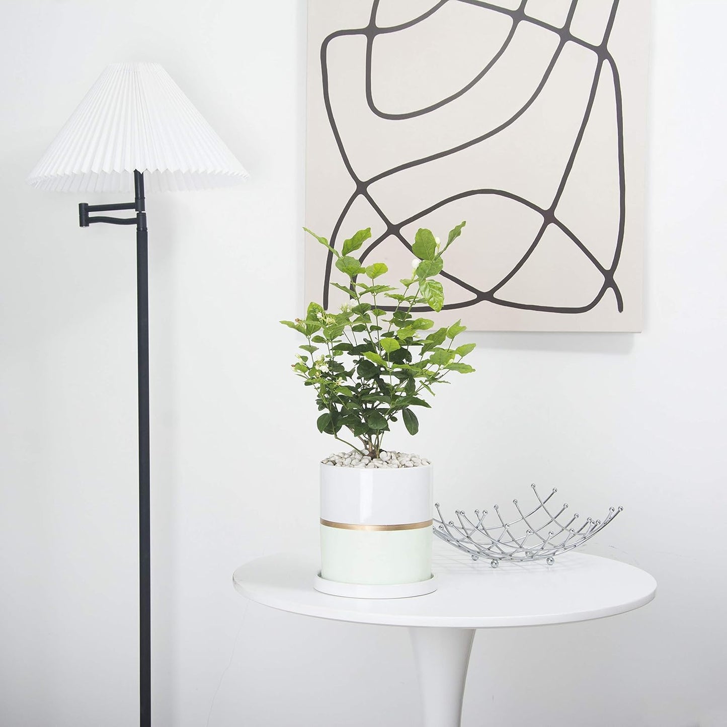 Ekirlin 4 inch Plant Pot - Ceramic Flower Planters Indoor - Modern Succulents Containers with Drain Hole Saucer, Decorate Home, Office & Outdoor (Green)