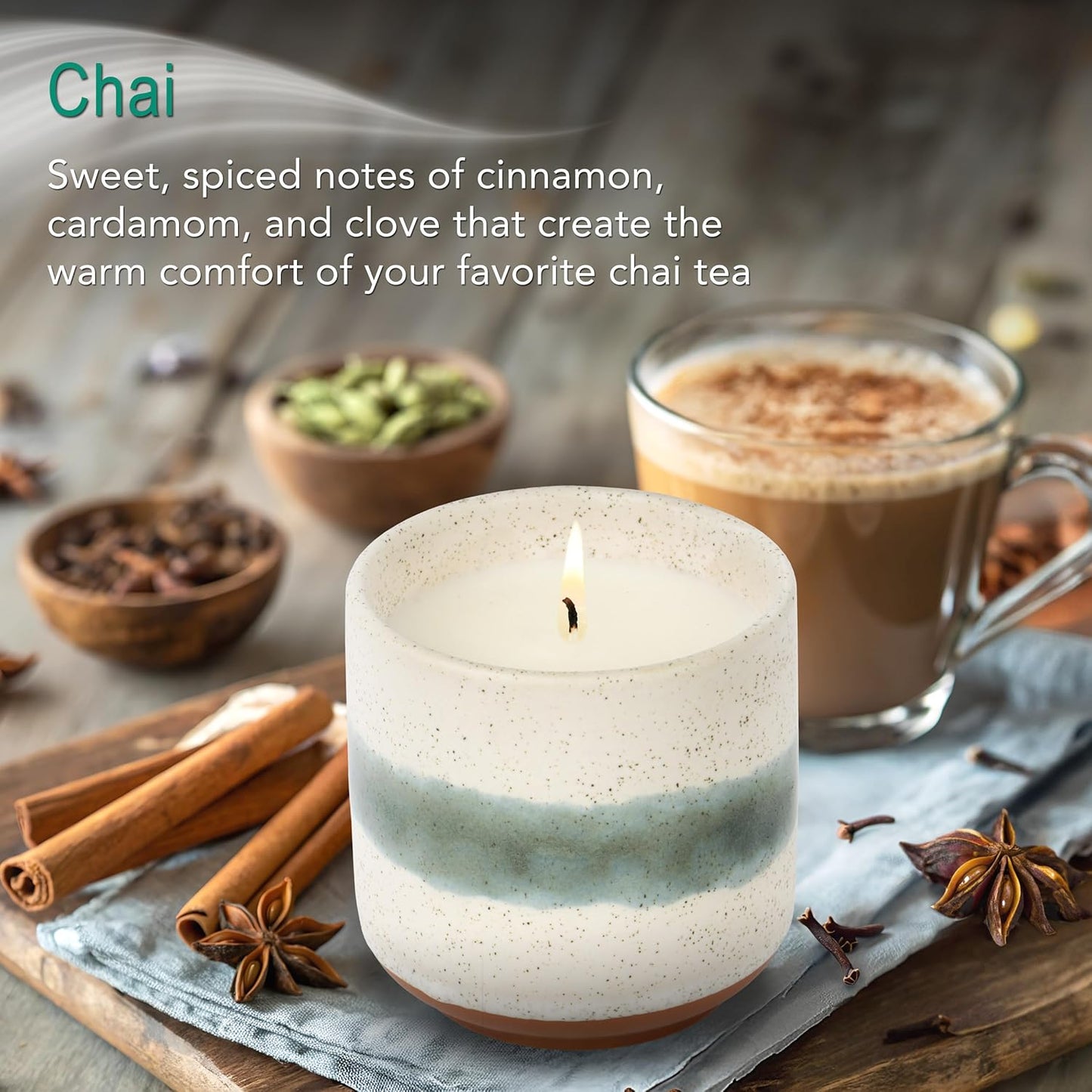 The Growing Candle, Chai Scented, 8.5oz Ceramic Pot, Aromatherapy Candles for Home, 100% Soy, Edith