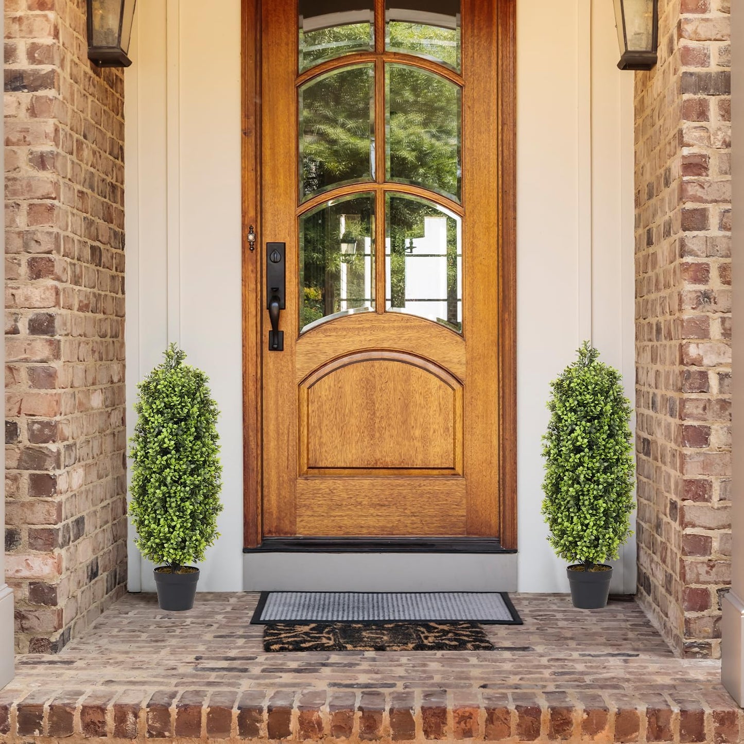 3ft Artificial Boxwood Topiary Trees (Set of 2) - UV Resistant Faux Plants for Outdoor/Indoor, Realistic 36in Fake Bushes and Shrubs for Front Porch, Planter, Patio - Low Maintenance & Evergreen