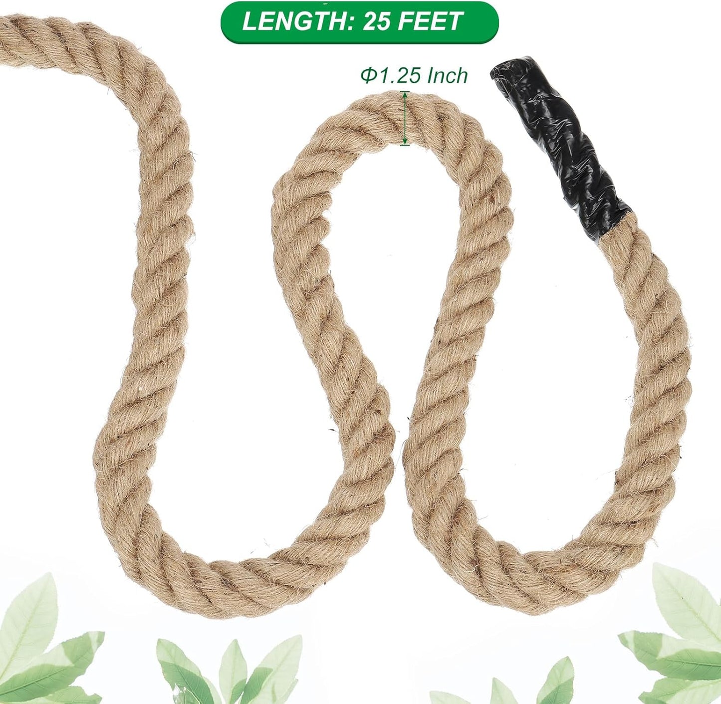 PATIKIL 1-1/4" x 25 Ft Twisted Manila Rope Jute Rope Natural Thick Jute Rope Twine Burlap Rope for Docks Railings Bundling Craft Tug of War Decorating