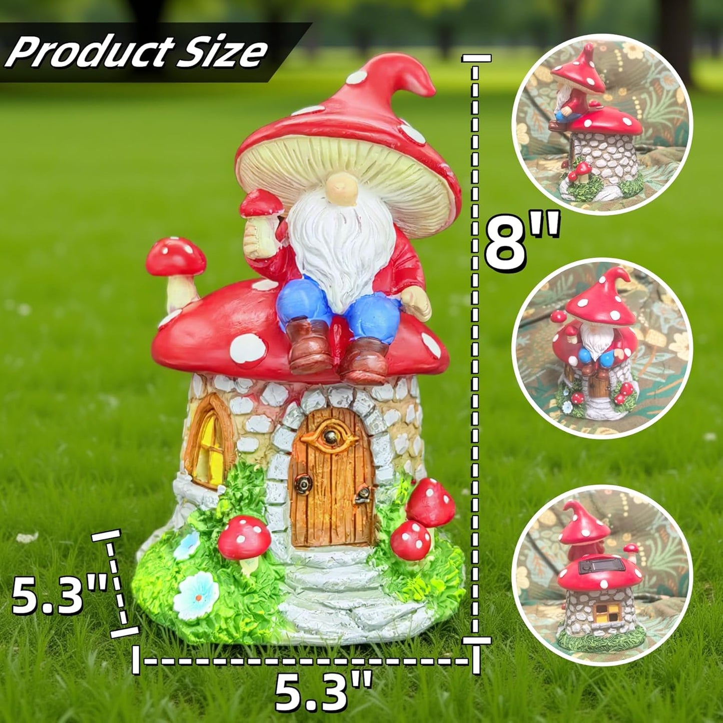 Mushroom Fairy Garden Houses, Miniature Gnomes Village Statue, Solar Figurine LED Decor for Yard Patio Lawn Proch Outside, Christmas Birthday Housewarming Gifts for Women Mom Grandma Kids