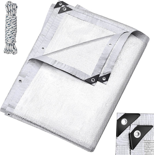 99% Aluminet Shade Cloth Reflective Tarp 10 x 10 ft Aluminium Cloth Porch Privacy Screen with Grommets for Car Garden Pergola Patio Sun Shade Kennel Cover Durable Mesh Canopy Cover Easy Setup