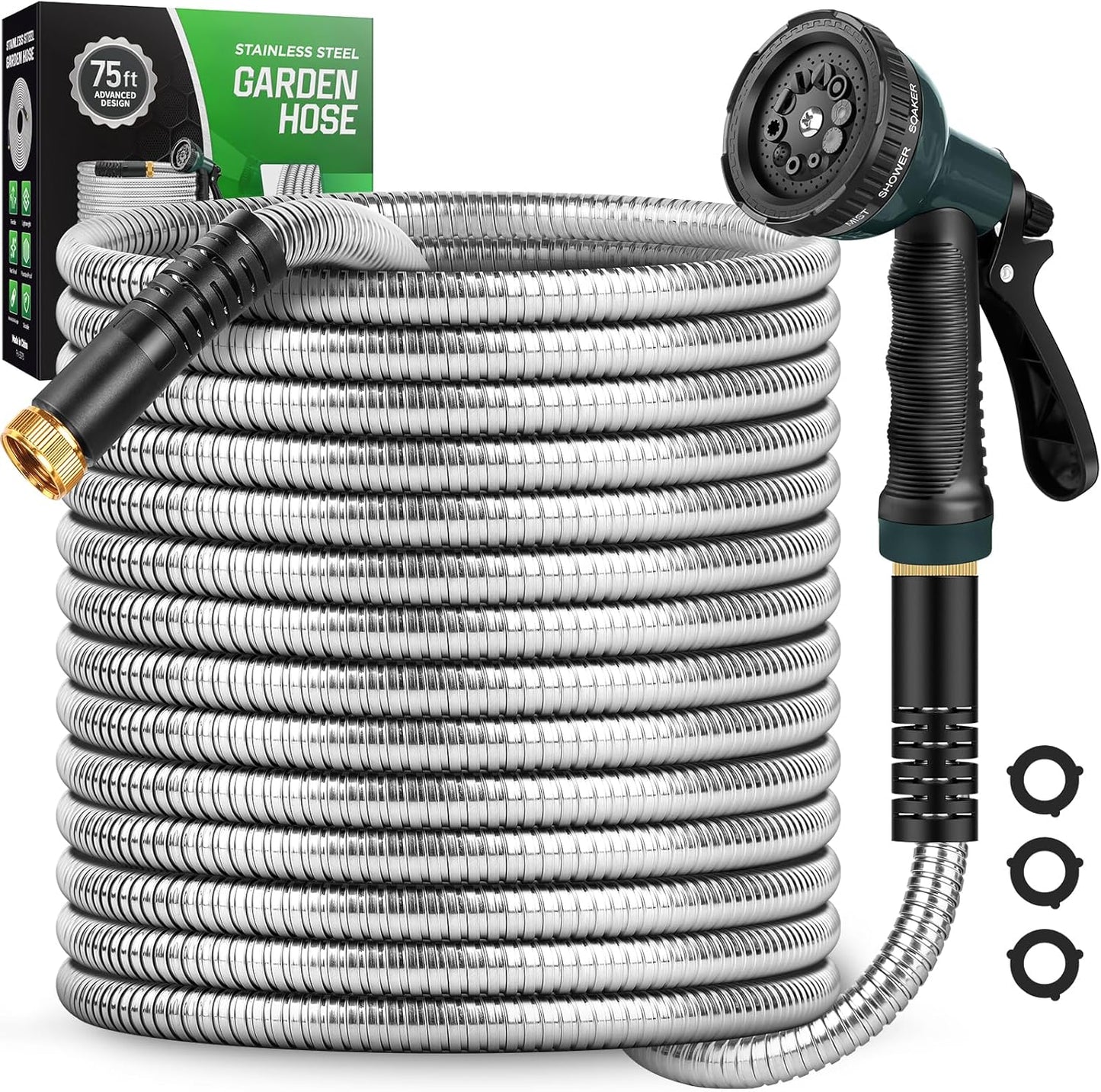 Garden Hose 125 FT with 10-Function Nozzle, Leak-proof Metal Connector Water Hose, No Knots, Kink-Free, Lighter, Anti-Pets, Wear-Resistant, 3/4 GHT, Metal Hose for Garden, Yard, Outdoor