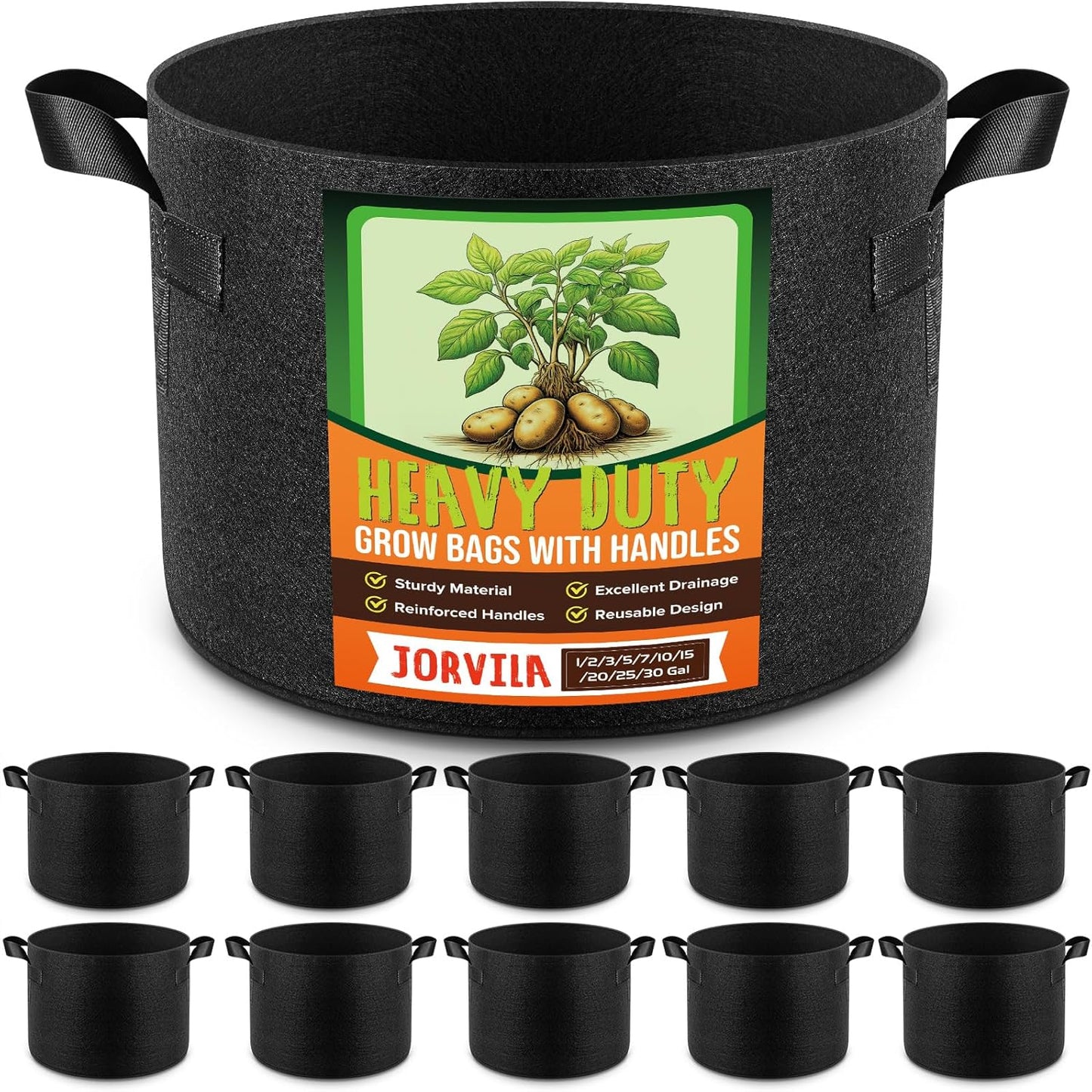 10 Pack 1 Gallon Grow Bags, Thickened Nonwoven Fabric Planter Pots with Handles, Heavy Duty 300G Garden Pots for Tomato, Potato and Vegetable