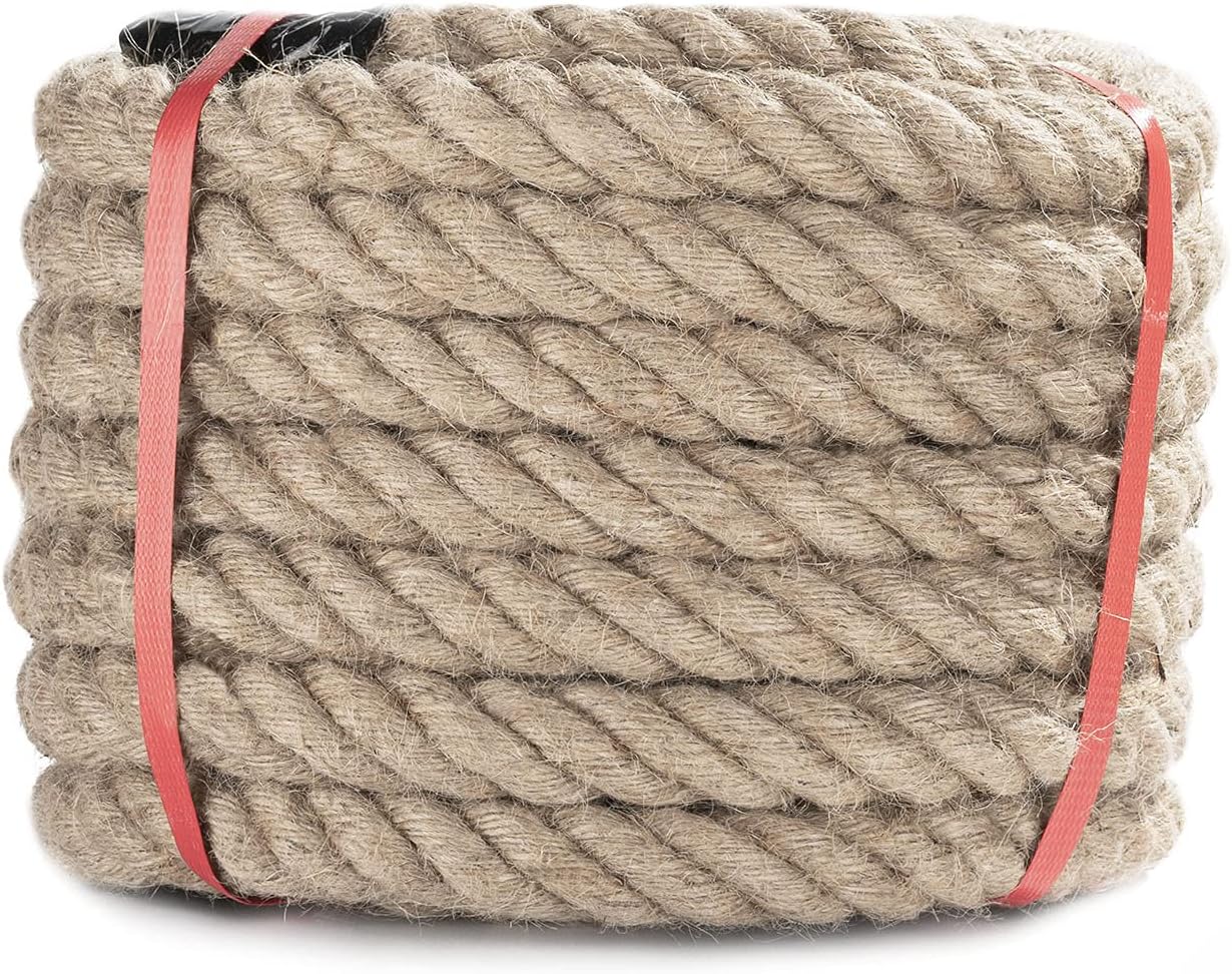 Jute Rope 1 Inch 49 Feet Twisted Hemp Rope for Crafts, Climbing, Hammock, Nautical, Tug of War, Railings, Landscaping, Home Decorating (1 inch x 49 ft)