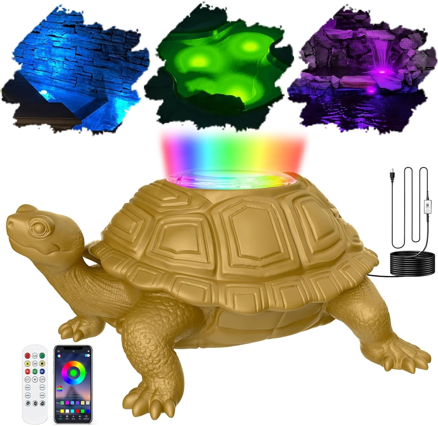 Underwater LED Pond Light with 12V Transformer, 6W Turtle Fountain Light LED Underwater with APP, IP68 Waterproof Underwater Lights for Pond Fountain Waterfall Yard Water Feature, 1 SpotLights