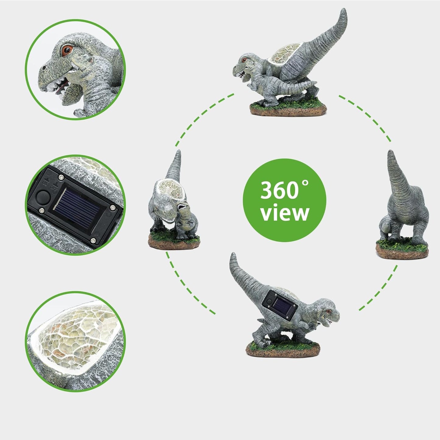 Garden Statue Dinosaur,Solar Dinosaur Decor for Outdoor,Resin Dinosaurs Figurine with Solar Light for Patio,Balcony,Yard,Lawn Ornament,Perfect Garden Gift