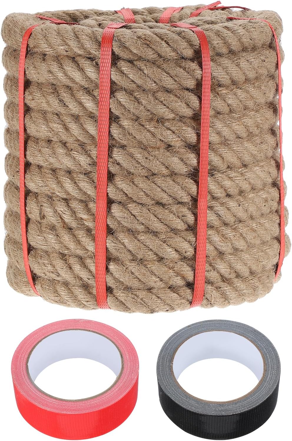 MECCANIXITY Jute Rope 1.2 Inch x 59ft, Thick Twine Rope Ropes Braided Jute Twine Natural Brown Burlap Cord String Heavy Twisted with Tapes for Decorative Crafts Railing Swing Tug of War