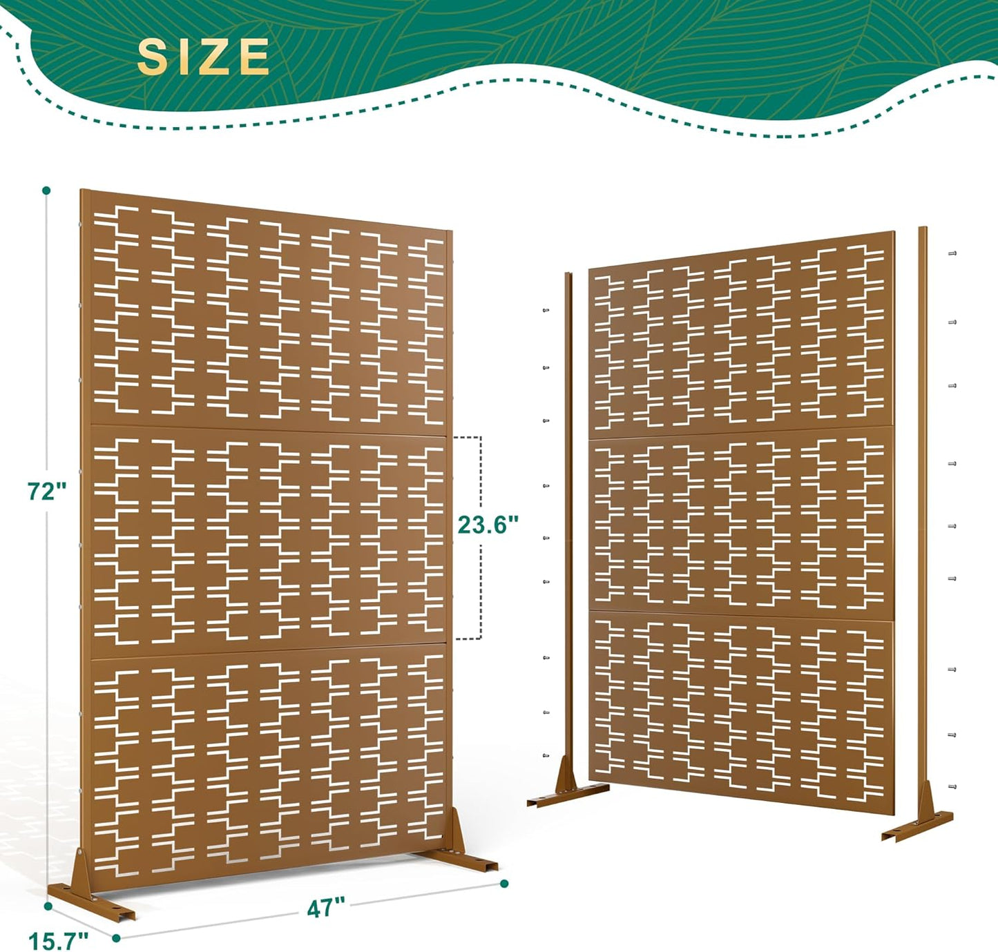 72" H×47" W Metal Privacy Screen Outdoor Privacy Screen Freestanding, Outdoor Privacy Screens and Panels for Patio Lawn Deck(Consists of 3 Panels)