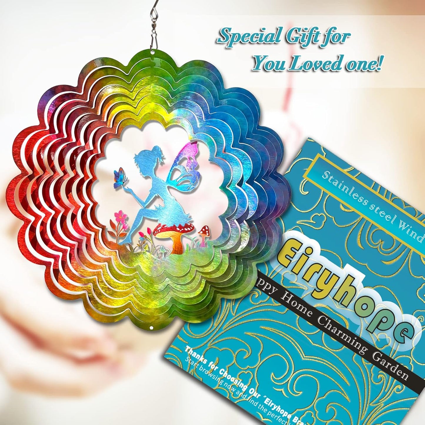 Fairy Wind Spinner - Kinetic Hanging Wind Sculpture | 12-Inch 3D Windcatcher for Garden, Metal Art Yard Decor, Outdoor Ornament & Lovely Gifts for Mother, Wife, Daughter, Girls & Women