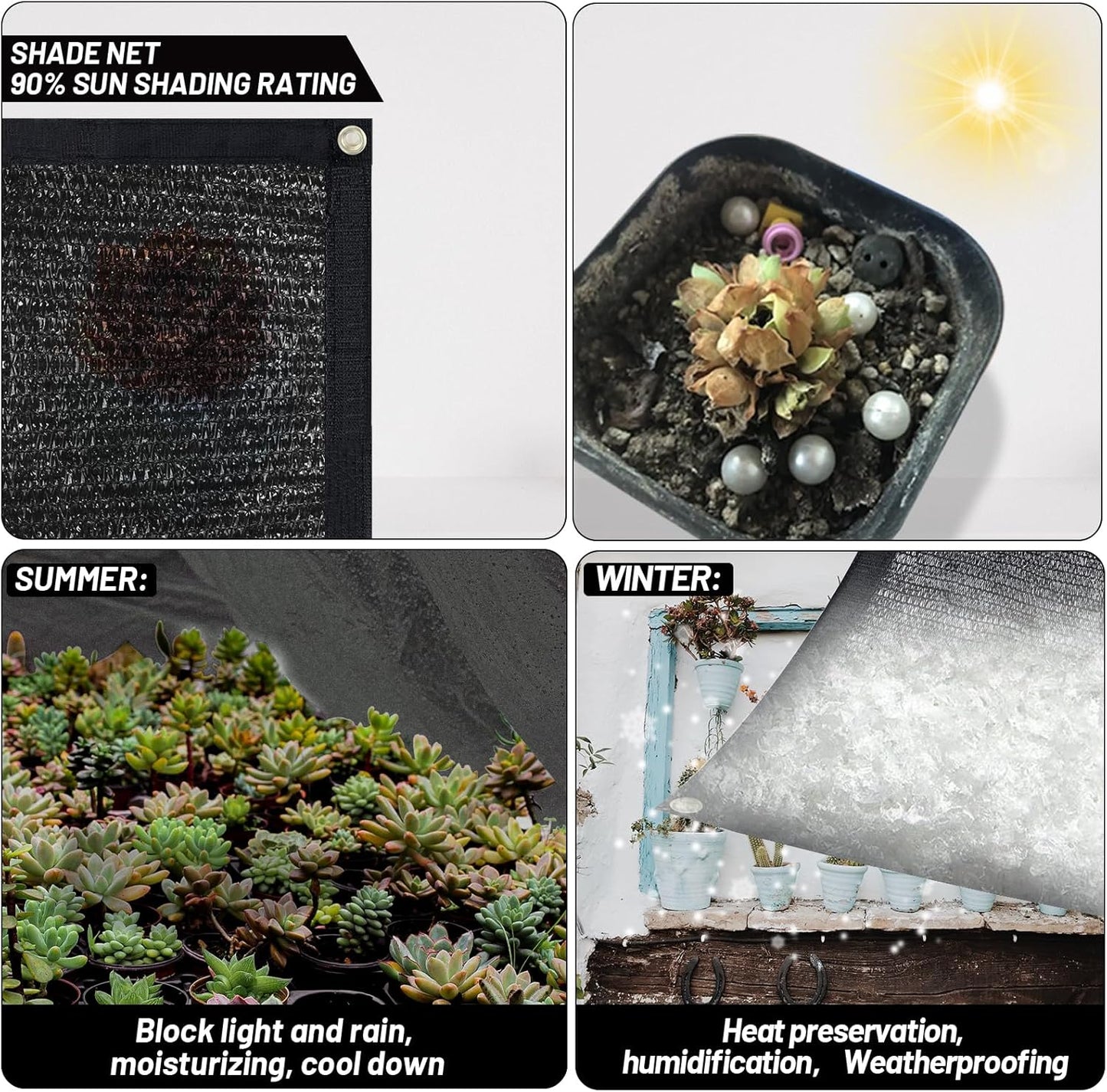 Cool Area 90% Sun Shade Cloth Mesh Tarp with Grommets for Plant Cover 8x20ft Patio Canopy Garden Pergola Blackhouse Car Barn Kennel Black