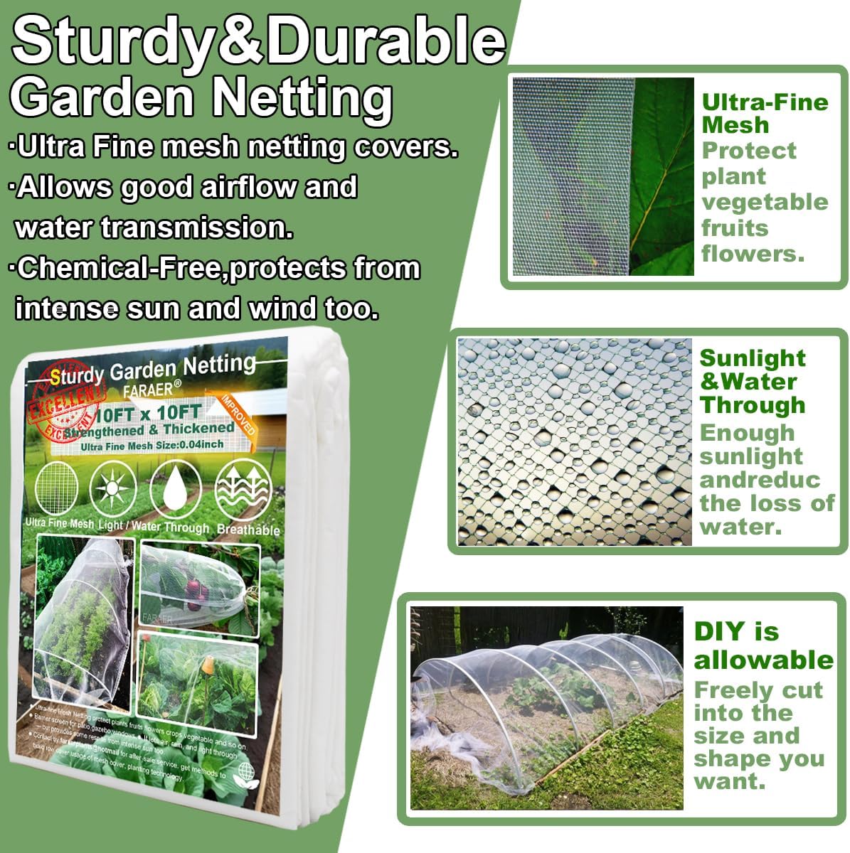 Garden Pest Barrier Netting, Insect Barrier Thickened Mesh Net Plant Covers 10x10Ft Ultra Fine Protection Netting for Vegetable Fruits Crops Row Cover Strawberry Raised Bed Bugs Out Screen Net