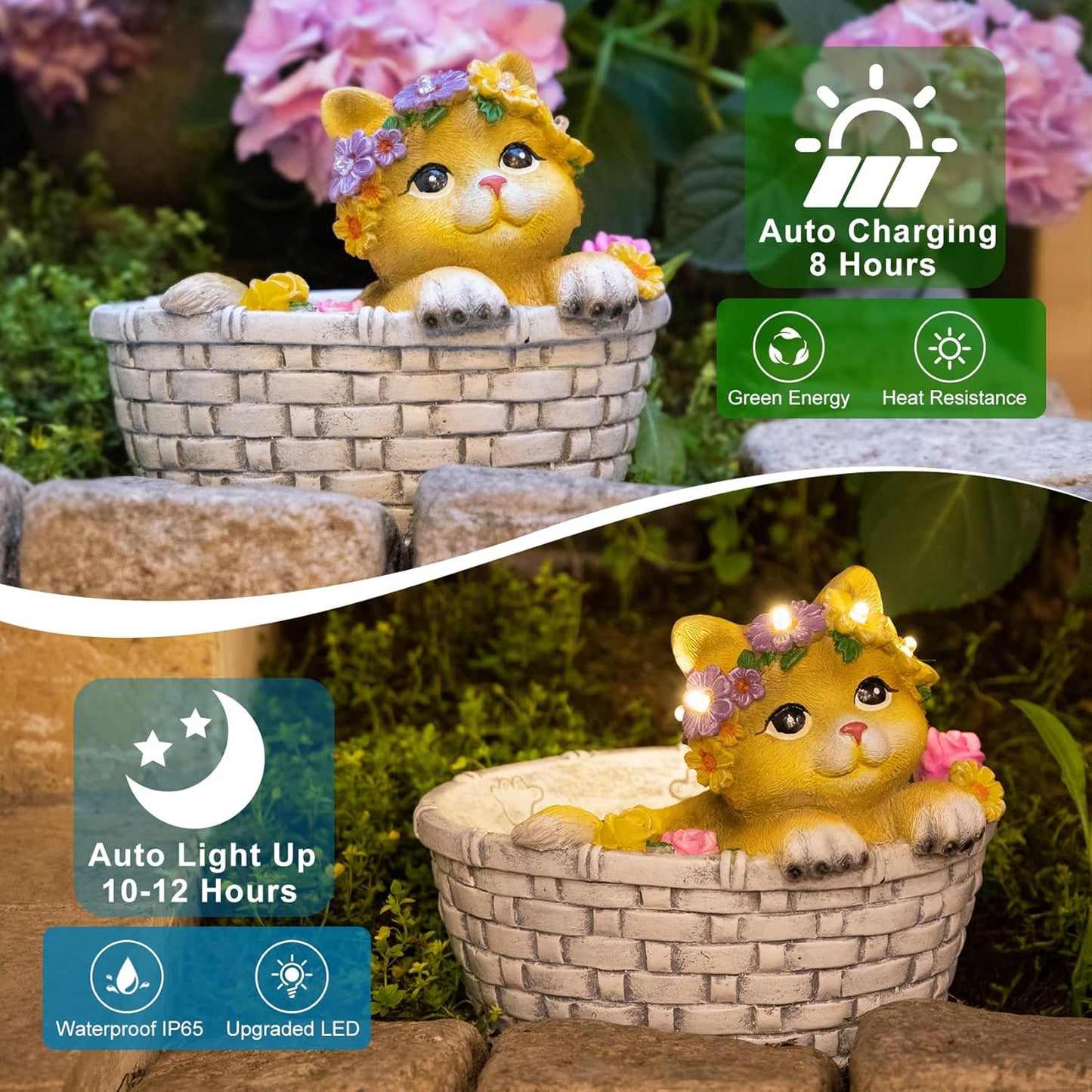 HOMEIMPRO Cat Solar Lights Garden Gifts for Mom, Garden Decor for Outside, Cat Solar Statue Lights, 8LED Kitten Yard Decorations, Mothers Day Birthday Gifts Women Wife