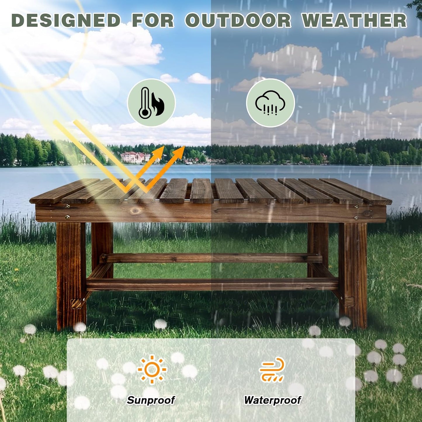 Outdoor Garden Bench, 2-Person Wood Patio Bench Weatherproof Outdoor Backless Bench, Anti-Corrosion and Anti-Rust Garden Benches for Garden Lawn Porch Park Backyard (Carbonized,35.5''/90cm)