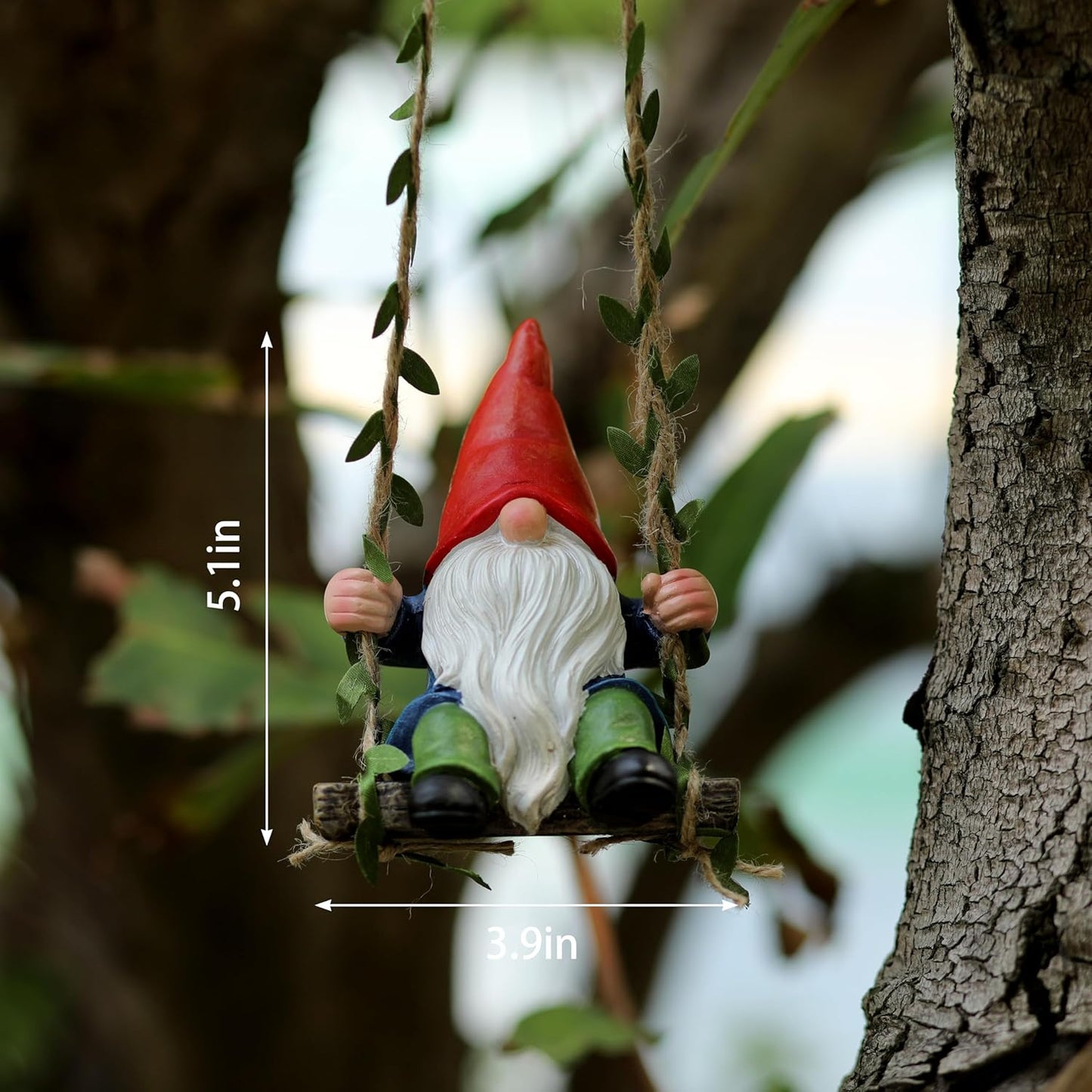 Garden Gnome on Swing Statue Decoration Figurine Ornament for Indoor Outdoor Home Patio Yard Lawn,Gift for Mom