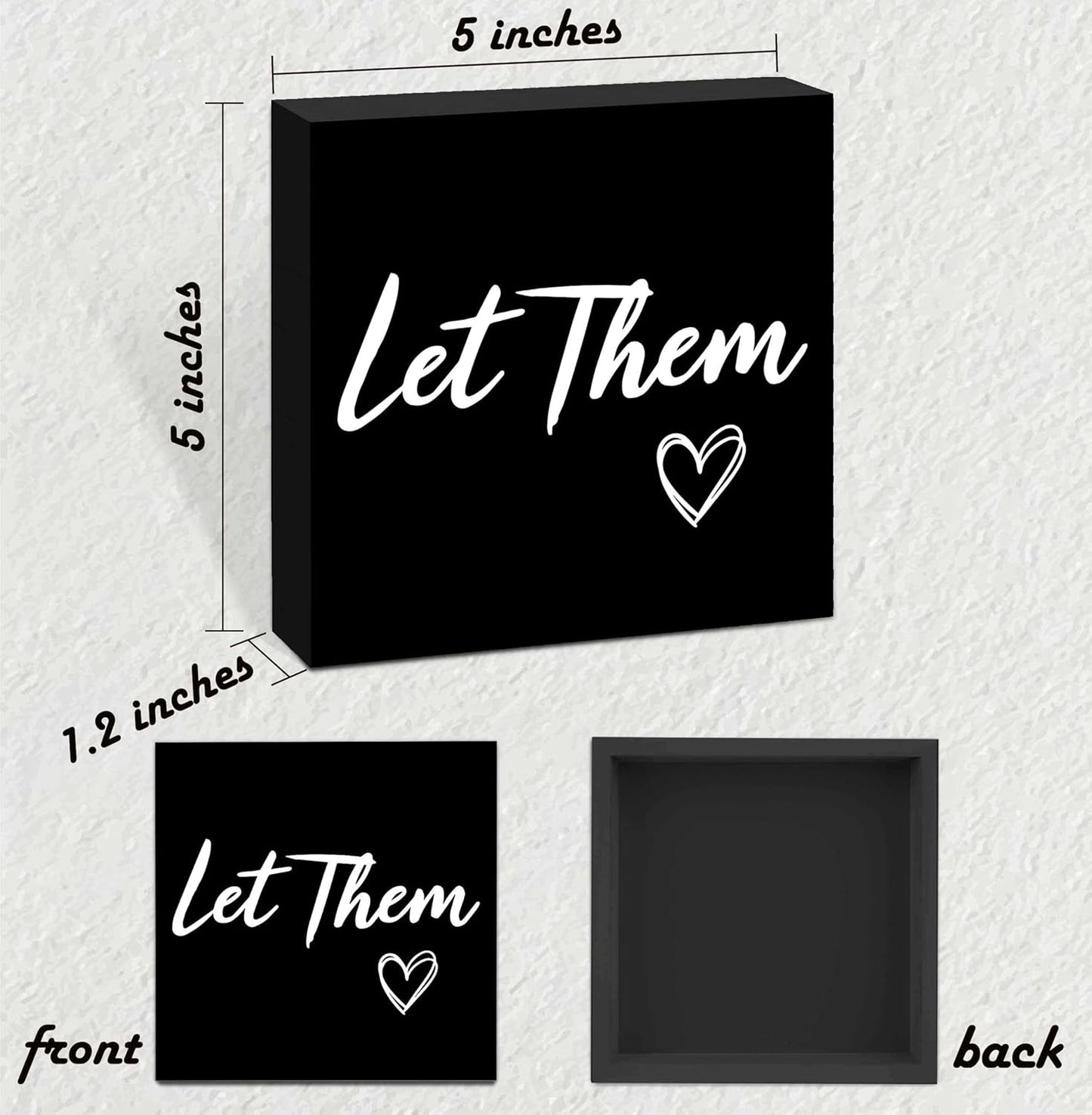 Let Them Wooden Sign, Mental Health Quote Farmhouse Wood Box Sign 5 X 5", Let Them Office Desk Accessories for Cubicle Decor, Office Gifts for Coworkers Women, Office Decorations for Work (Black)
