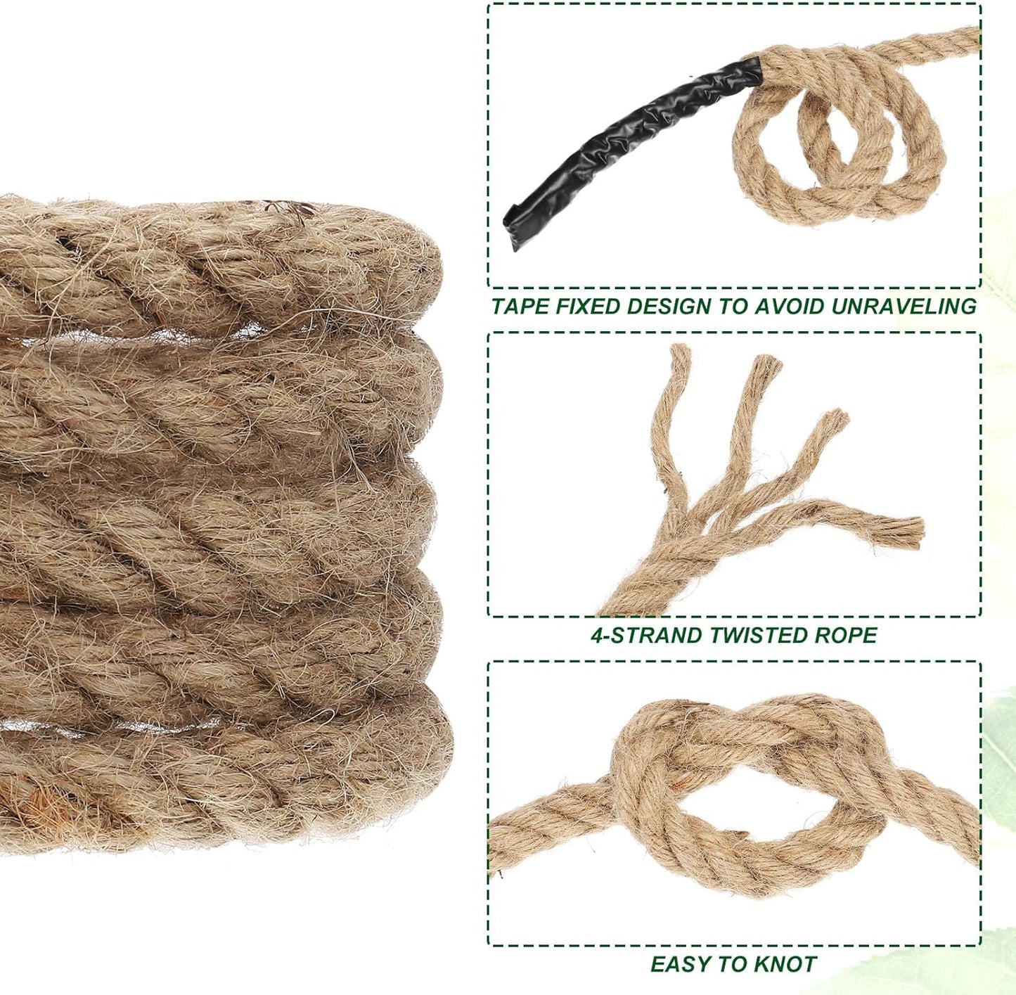 Patikil 3/4" x 50 Ft Twisted Manila Rope - Natural Thick Jute Rope for Docks, Railings, Bundling, Craft, Tug of War, Decorating