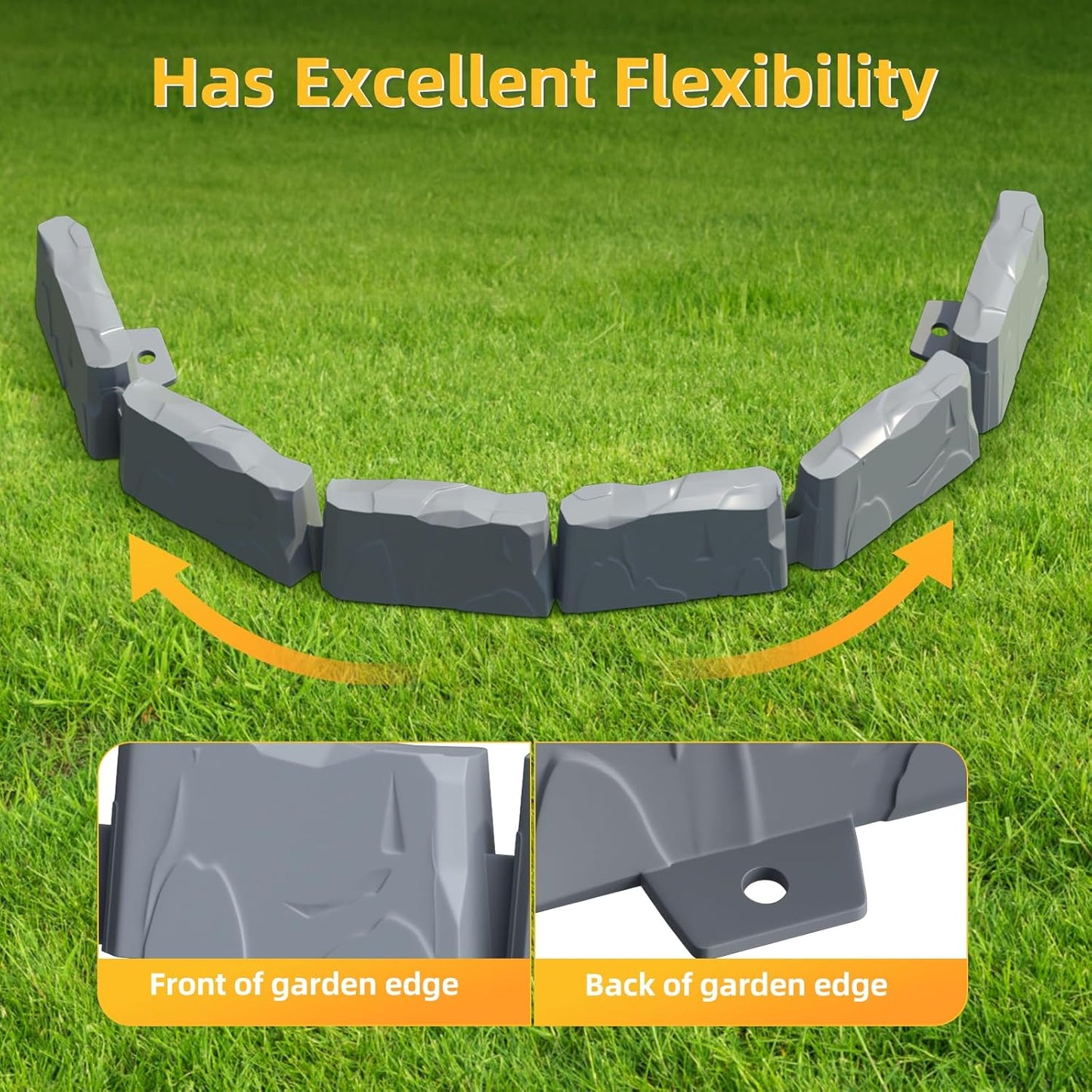 16Pcs Landscape Edging(24 Foot) with 48 Pieces 8-inch Spikes | 3 Inch Tall Faux Stone Edging for Landscaping | Faux Stone Edging Bricks for Flower Bed,Lawn,Yard,Weed Barrier(Dark Grey)