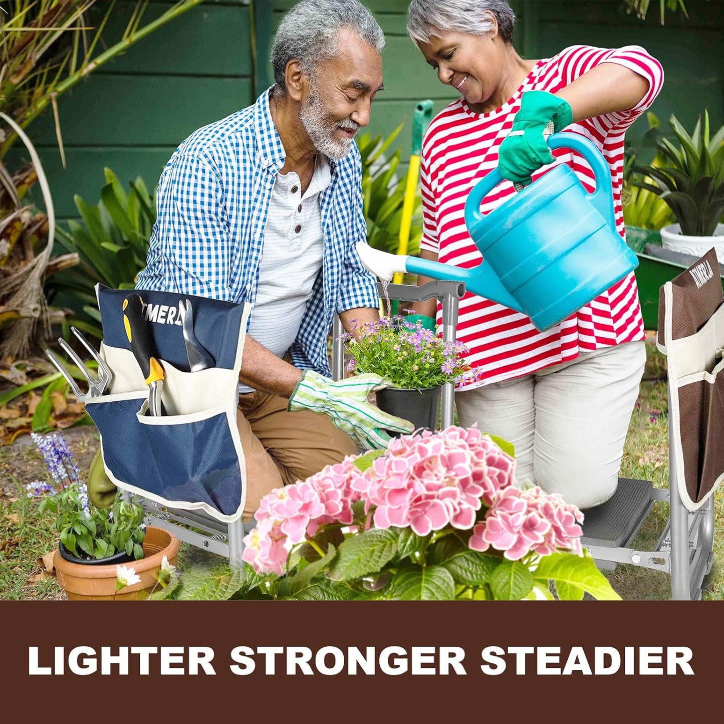 Foldable Garden Kneeler Seat Heavy Duty [Upgraded Widened Thick Kneeling Pad] Garden Stool with Large Garden Tool Bags with Pockets - Portable Garden Bench Gardening Gifts for Parents