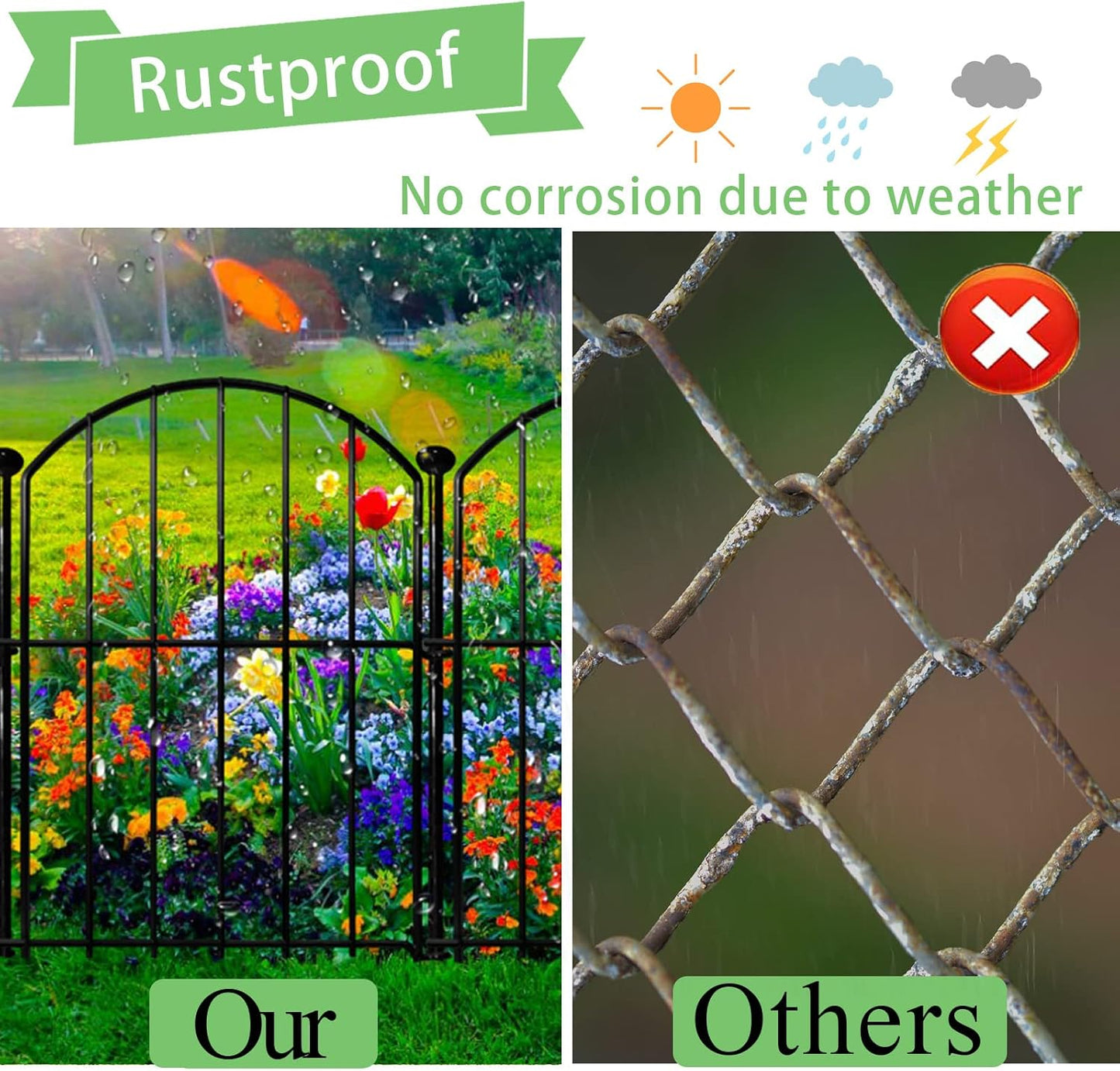 Decorative Garden Fence 17in x10ft, 10 Pack Rustproof Metal No Dig Fence Animal Barrier for Dog, Arched Flower Bed Edging Ornamental Wire Border Panel Fencing for Yard Patio Outdoor Decor