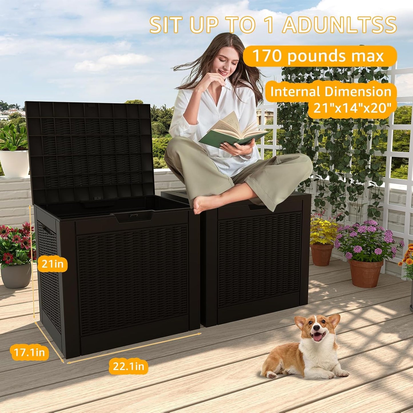 DRATO 31 Gallon Deck Box, Outdoor Storage Box for Patio Cushion, Sports Equipment, Garden Tools, Waterproof Resin Storage Box (Black)