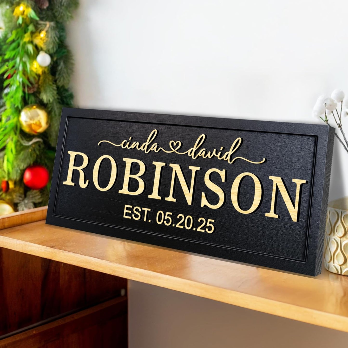 Personalized Wooden Family Name Sign Custom Established Date Plaque Rustic Last Name Wall Decor Gift for Wedding Anniversary Couples Friends Housewarming