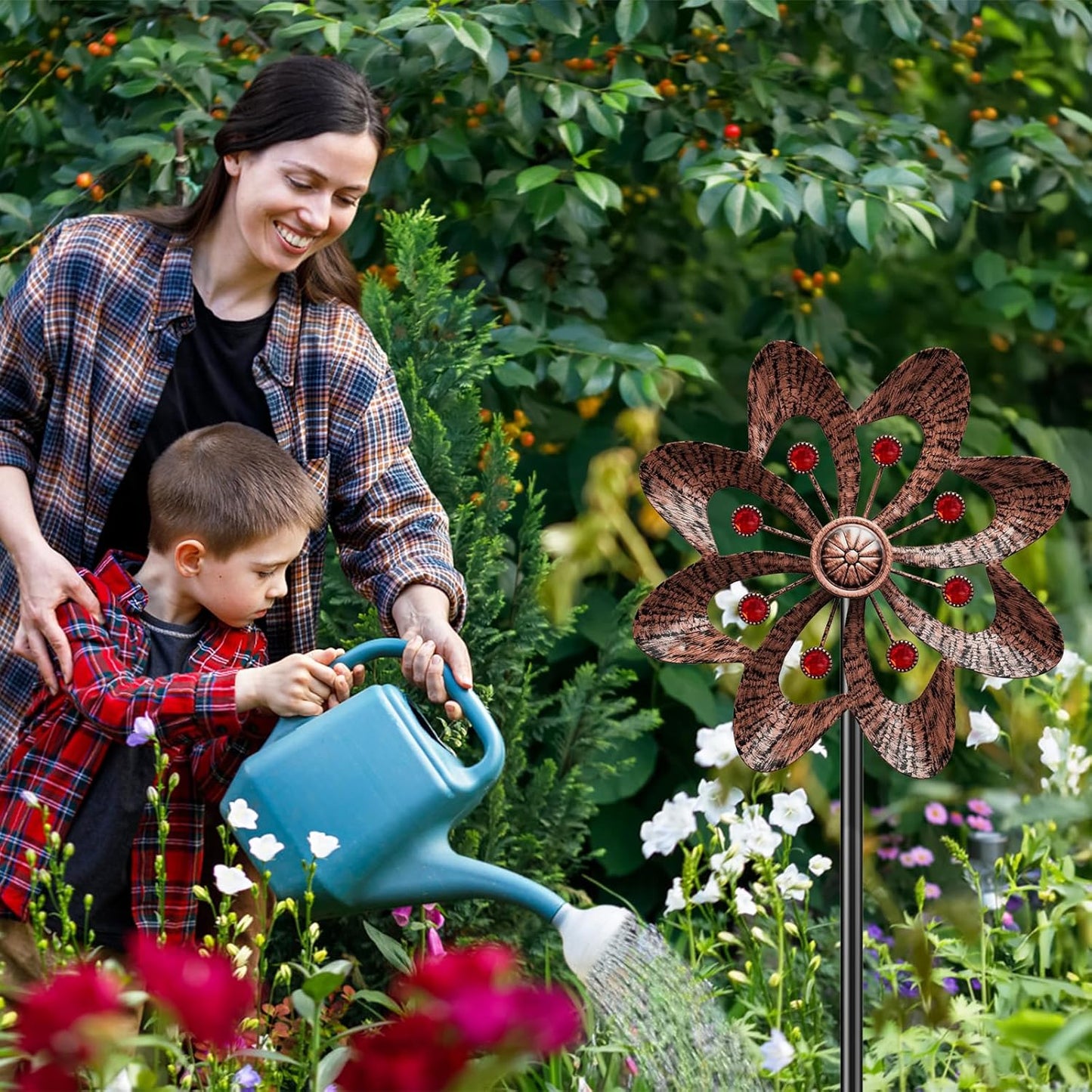 2PC Metal Wind Spinners Outdoor, 360° Wind Sculpture Spinner with Metal Stake, Waterproof Spinners Green Kinetic Wind Spinner for Yard Lawn Decor (A- Vintage Copper)