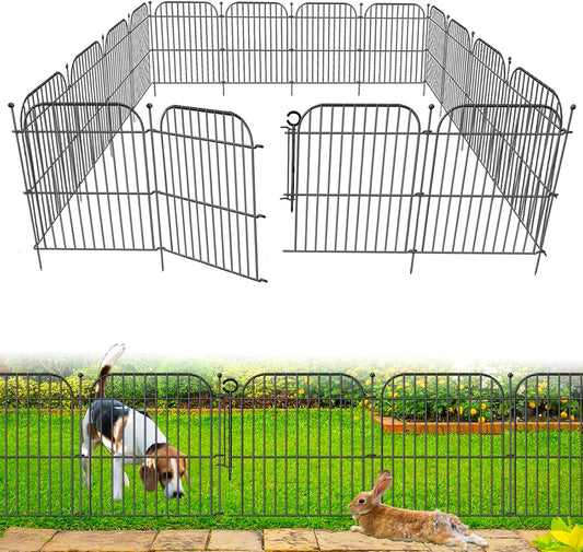10 Panels No Dig Decorative Garden Fence with Gate, 24 in(H) x 20 ft(L) Rustproof Metal Wire Fencing Border for Yard Outdoor Decor, Temporary Animal Barrier with Stakes for Small Pets
