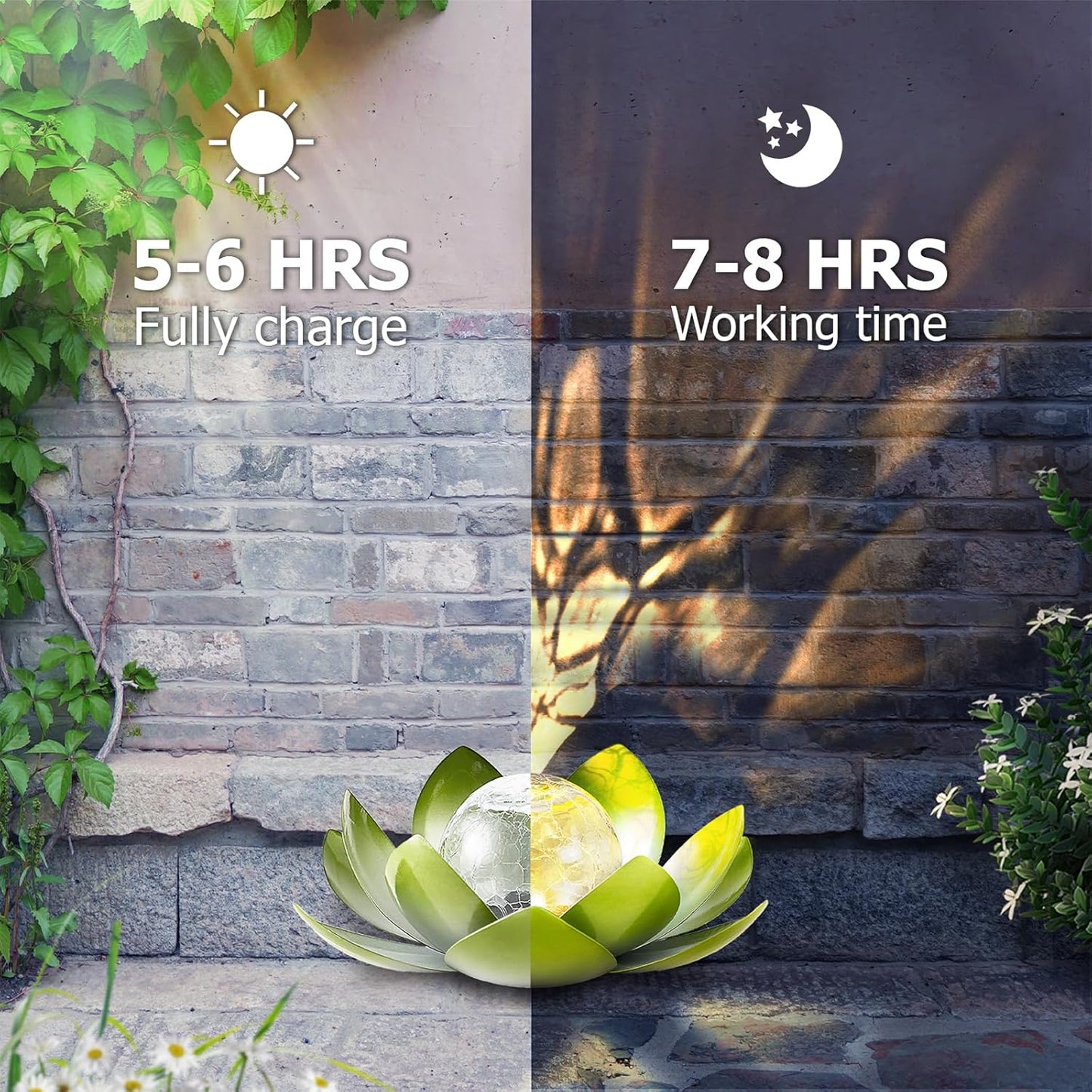 Huaxu Solar Lights Outdoor Garden Decoration Crackle Globe Glass Waterproof LED Metal Green Lotus Flowers Gift for Mom,Women,Patio,Lawn,Walkway,Tabletop,Ground